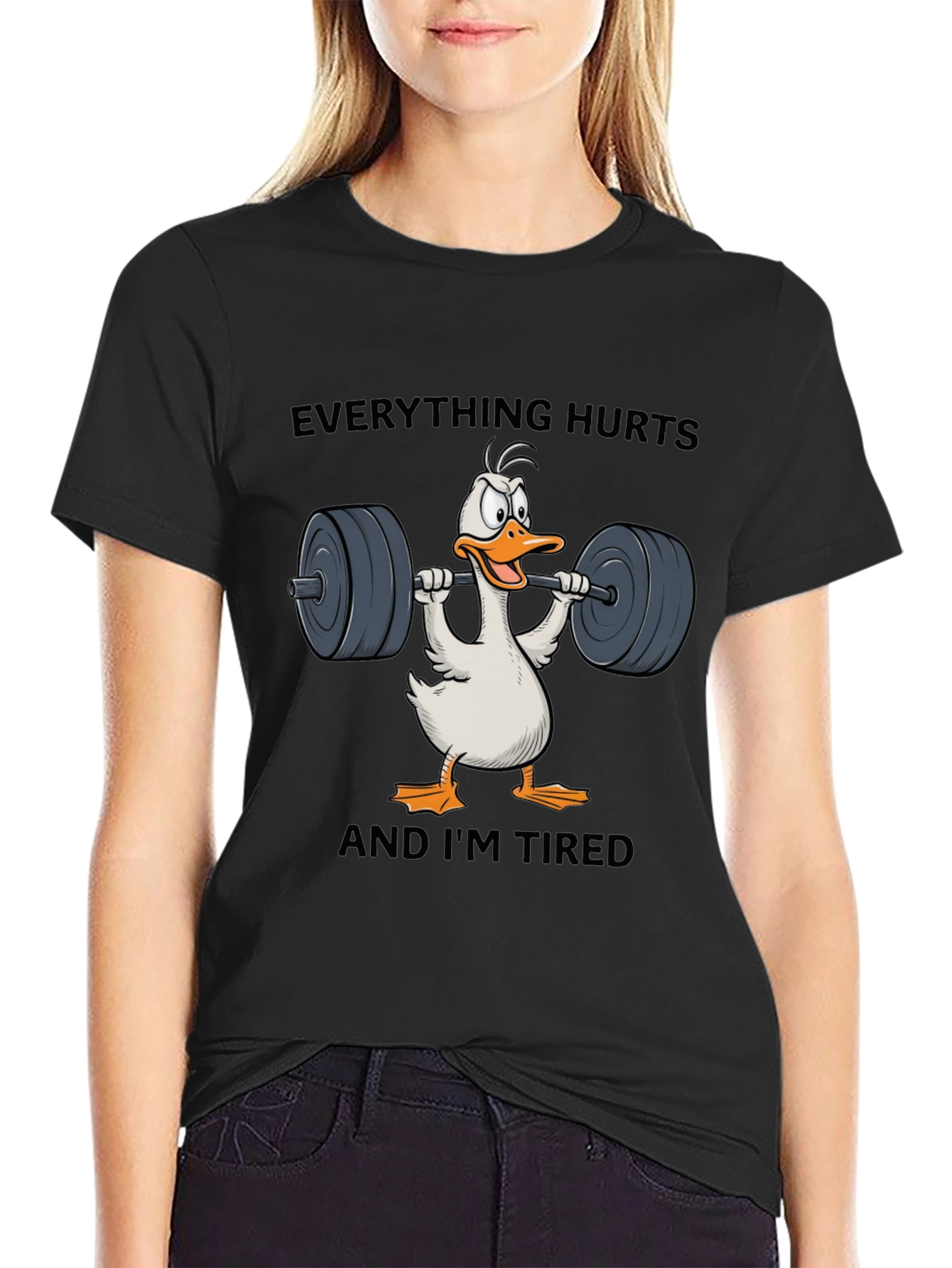 Funny Workout T-Shirt - Everything Hurts Duck