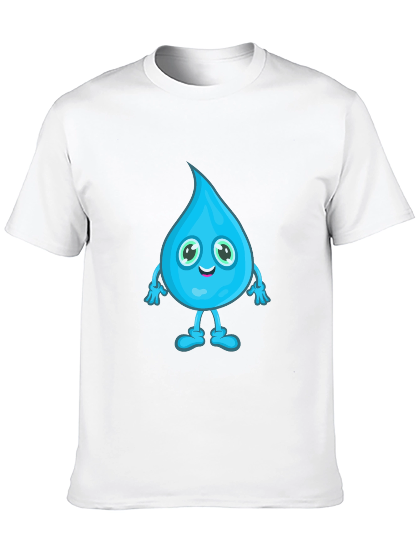 Cartoon Water Drop Graphic Tee - Black Cotton T-Shirt