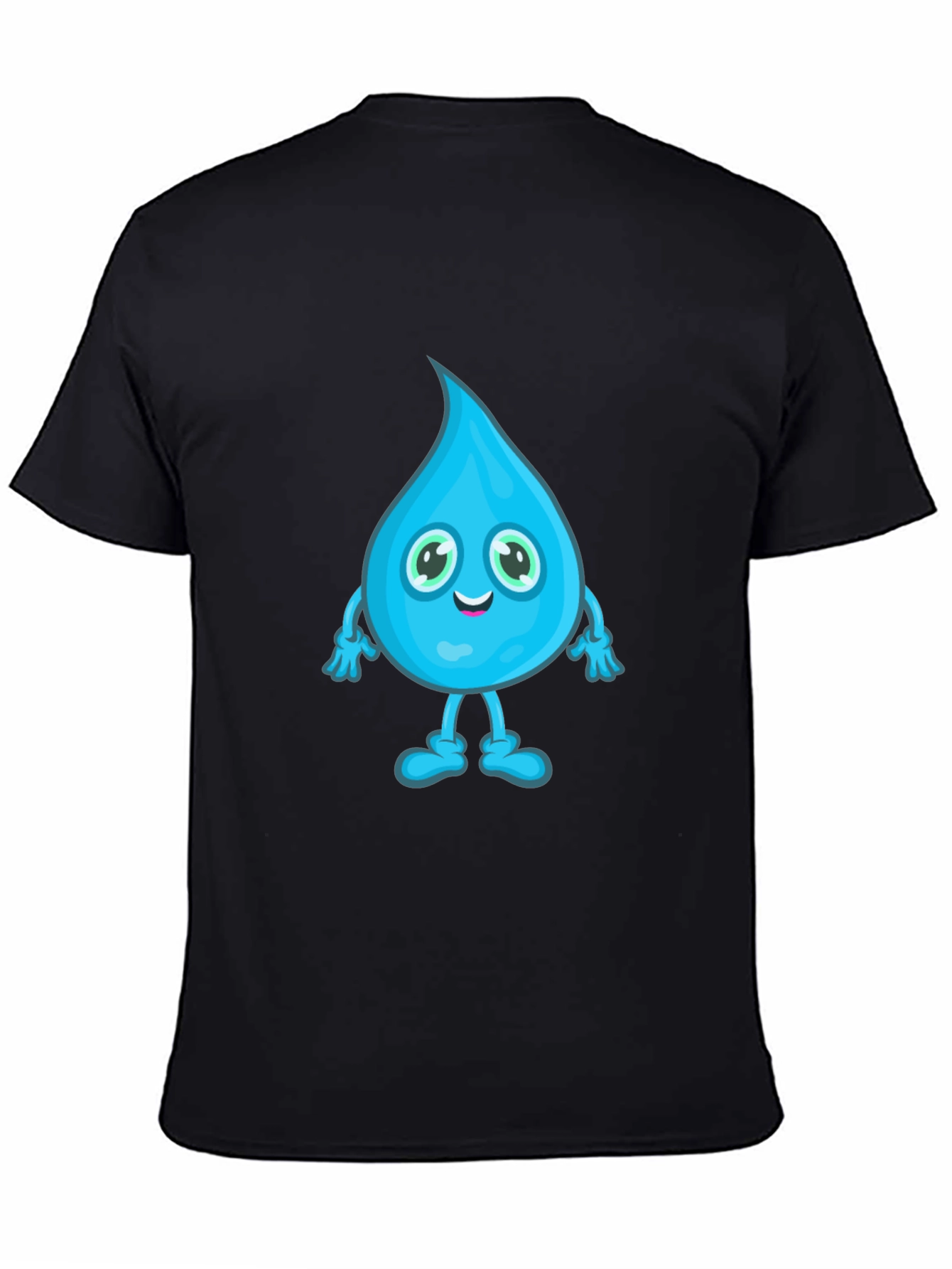 Cartoon Water Drop Graphic Tee - Black Cotton T-Shirt