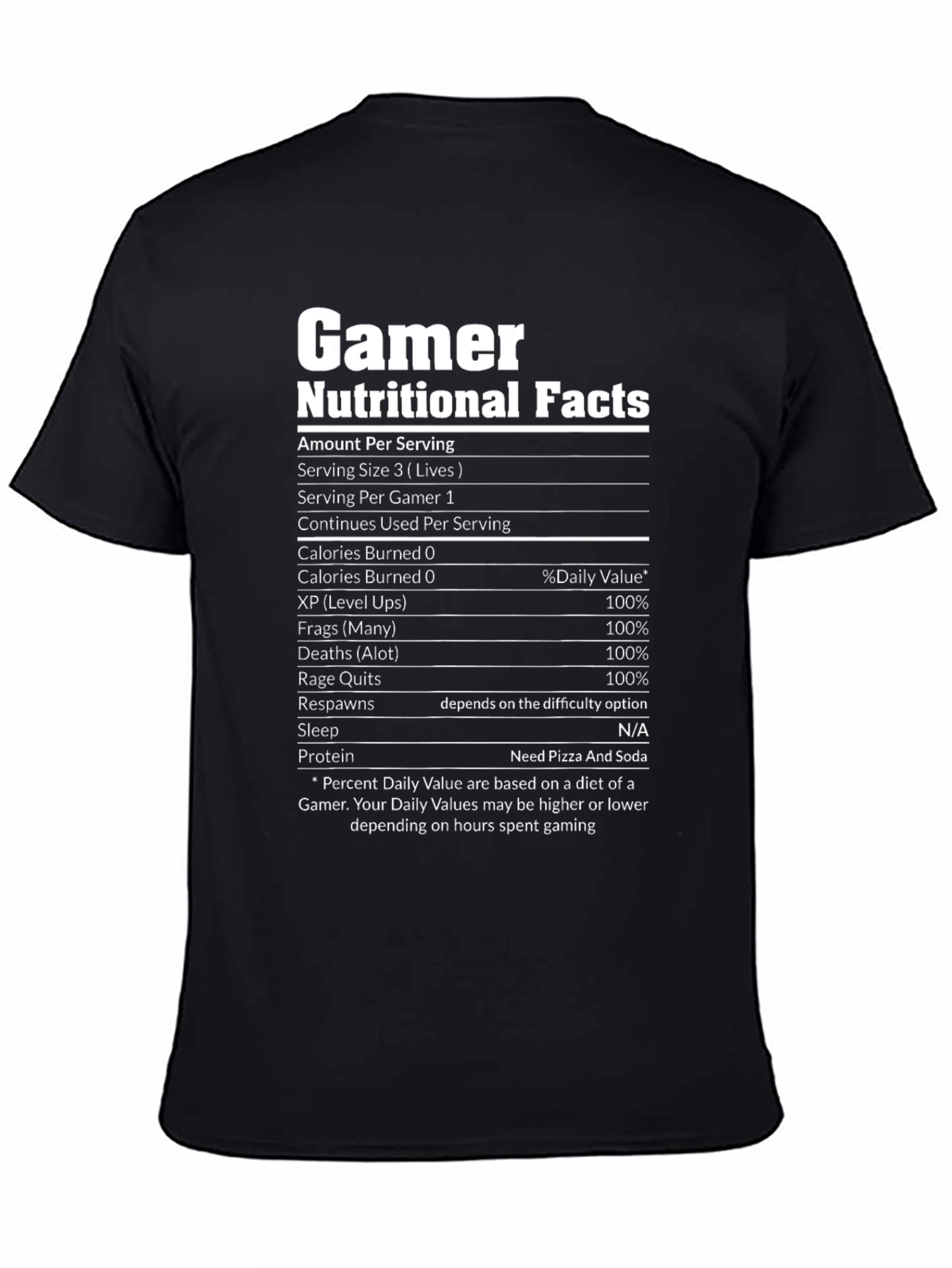 Gamer Nutritional Facts T-Shirt Funny Gaming Tee