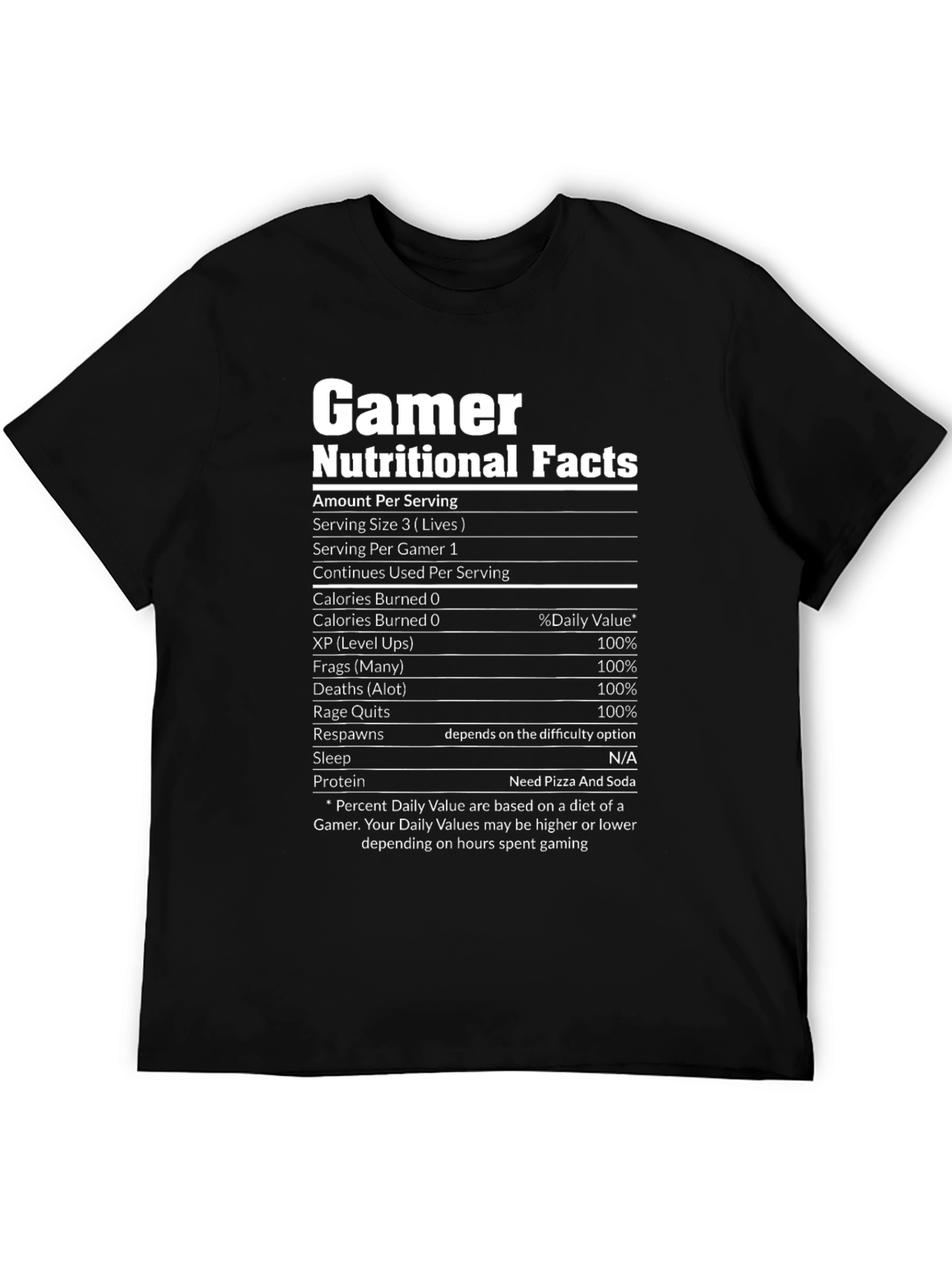 Gamer Nutritional Facts T-Shirt Funny Gaming Tee