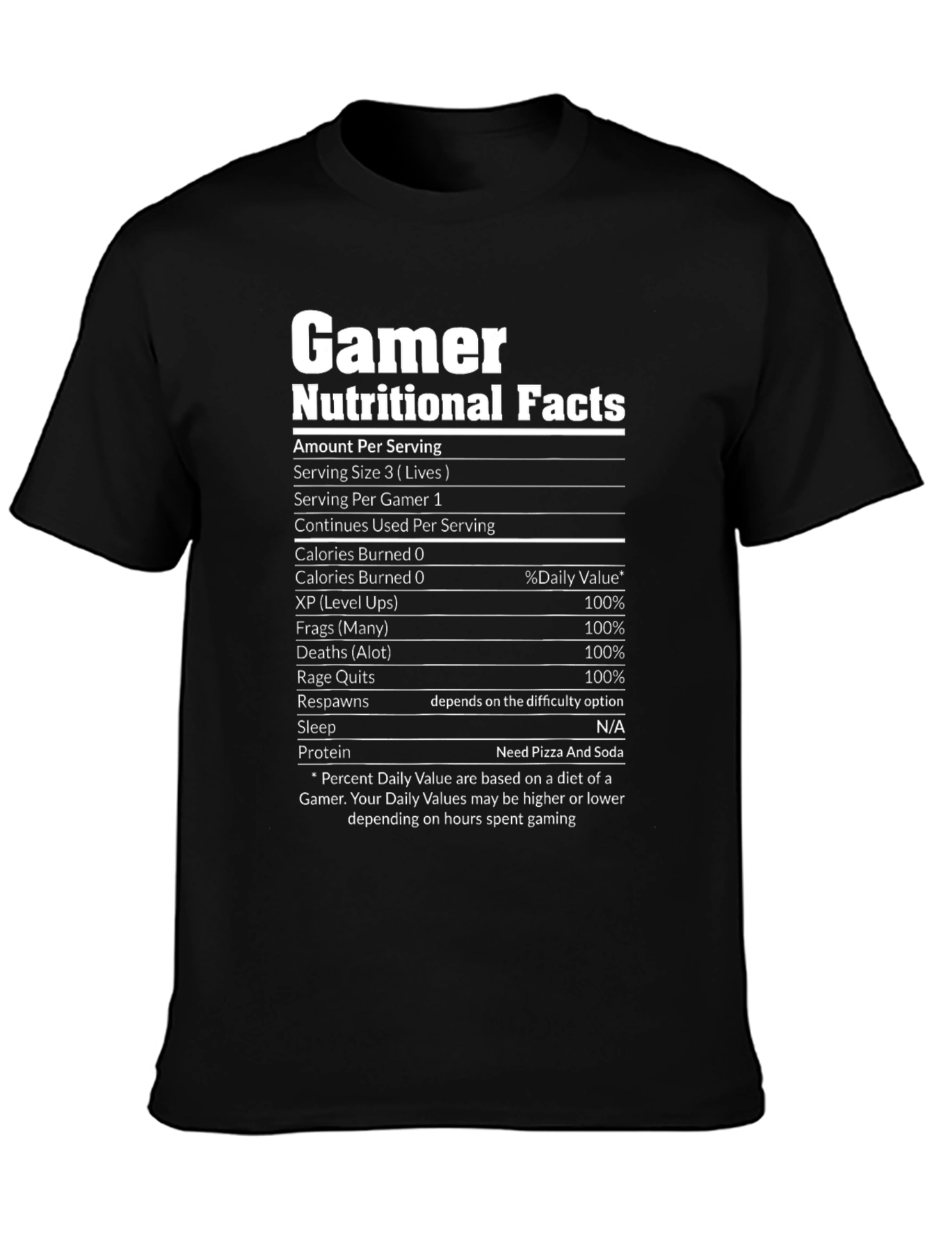 Gamer Nutritional Facts T-Shirt Funny Gaming Tee