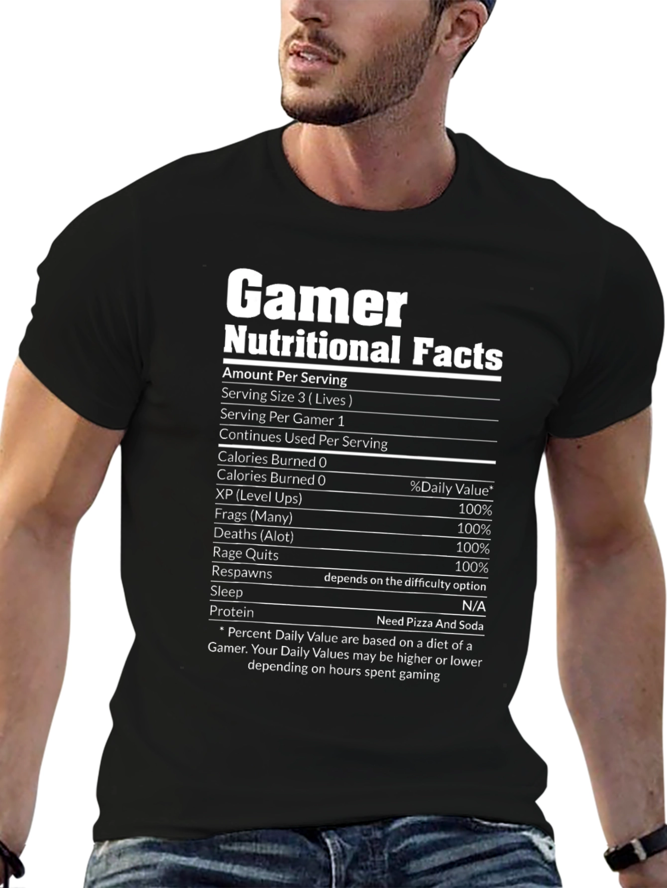Gamer Nutritional Facts T-Shirt Funny Gaming Tee