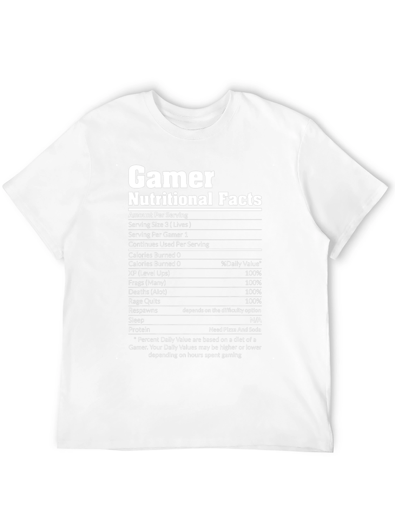 Gamer Nutritional Facts T-Shirt Funny Gaming Tee
