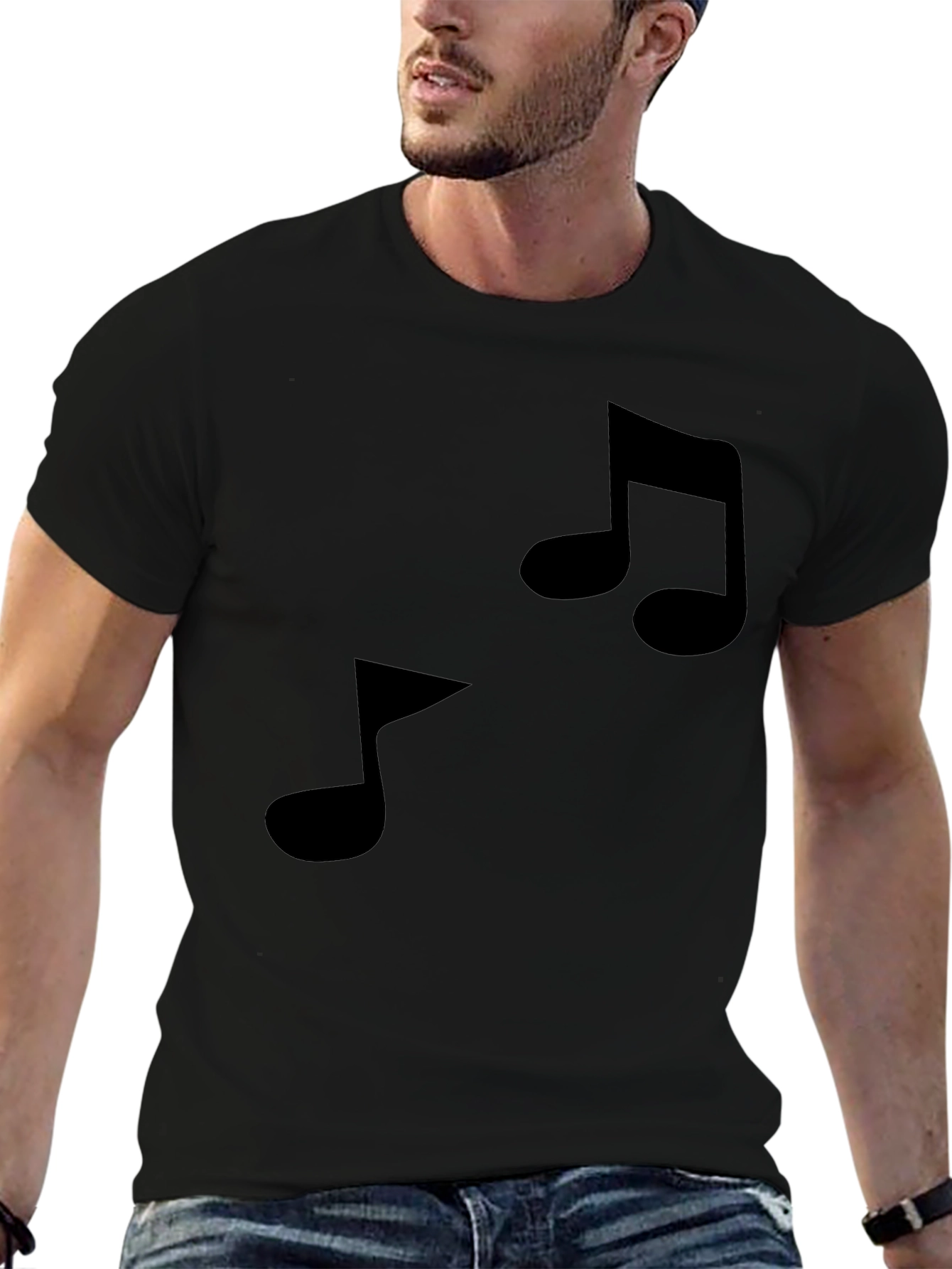 Musical Note Graphic Tee - Black Cotton Comfort