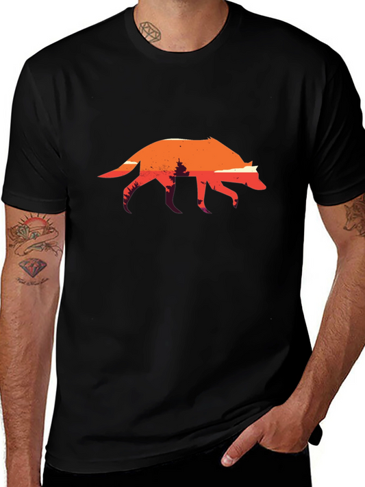 Sunset Wolf Graphic Tee - Black Cotton T-Shirt