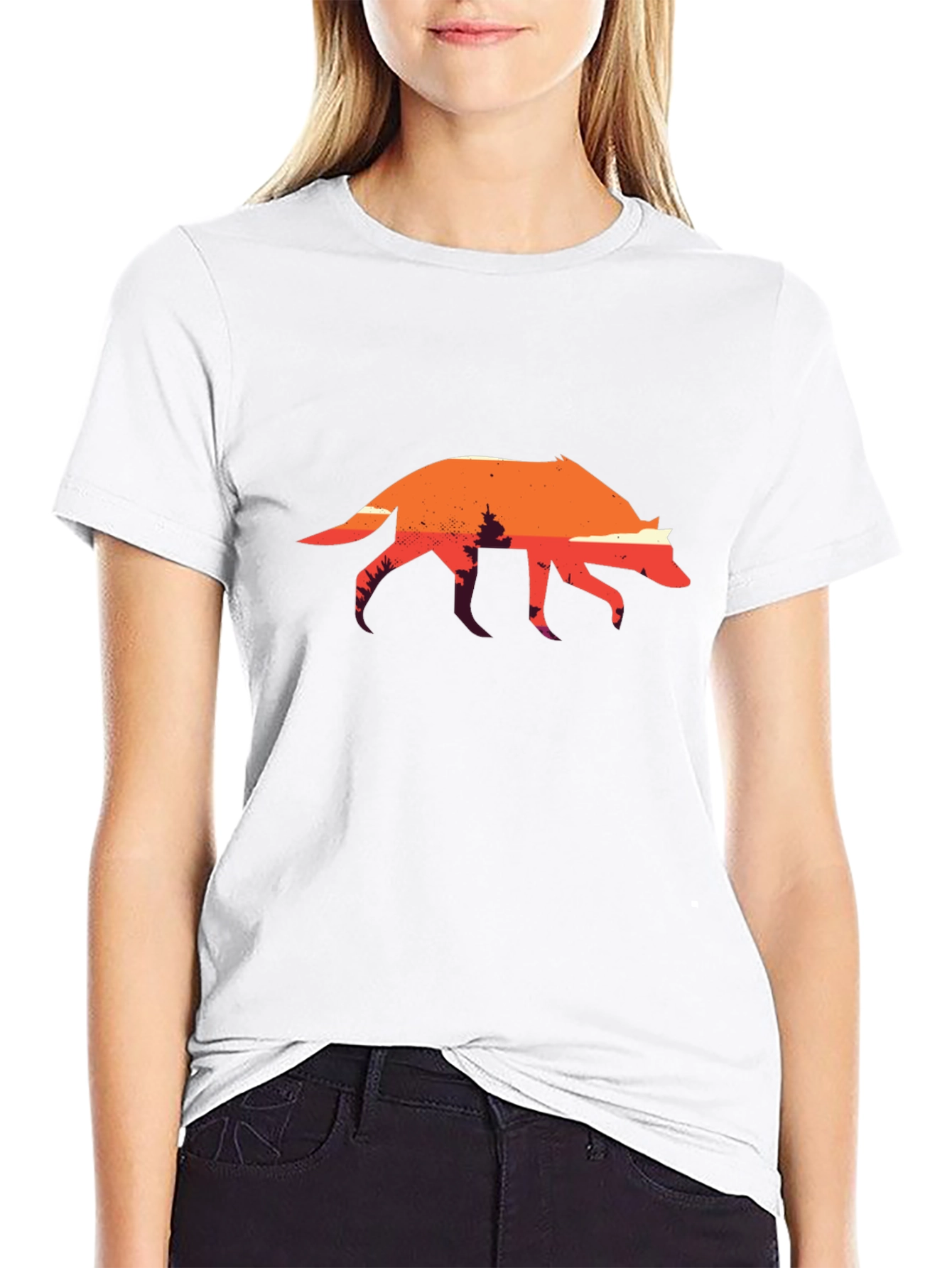 Sunset Wolf Graphic Tee - Black Cotton T-Shirt