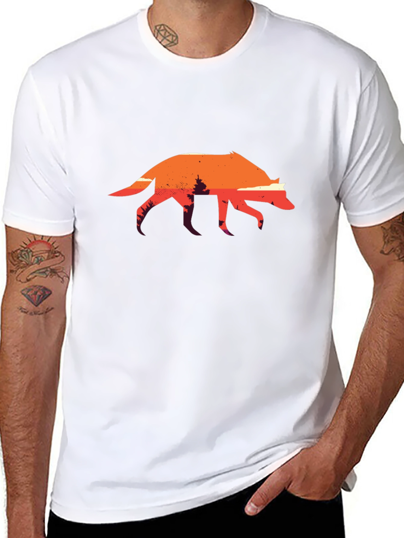 Sunset Wolf Graphic Tee - Black Cotton T-Shirt