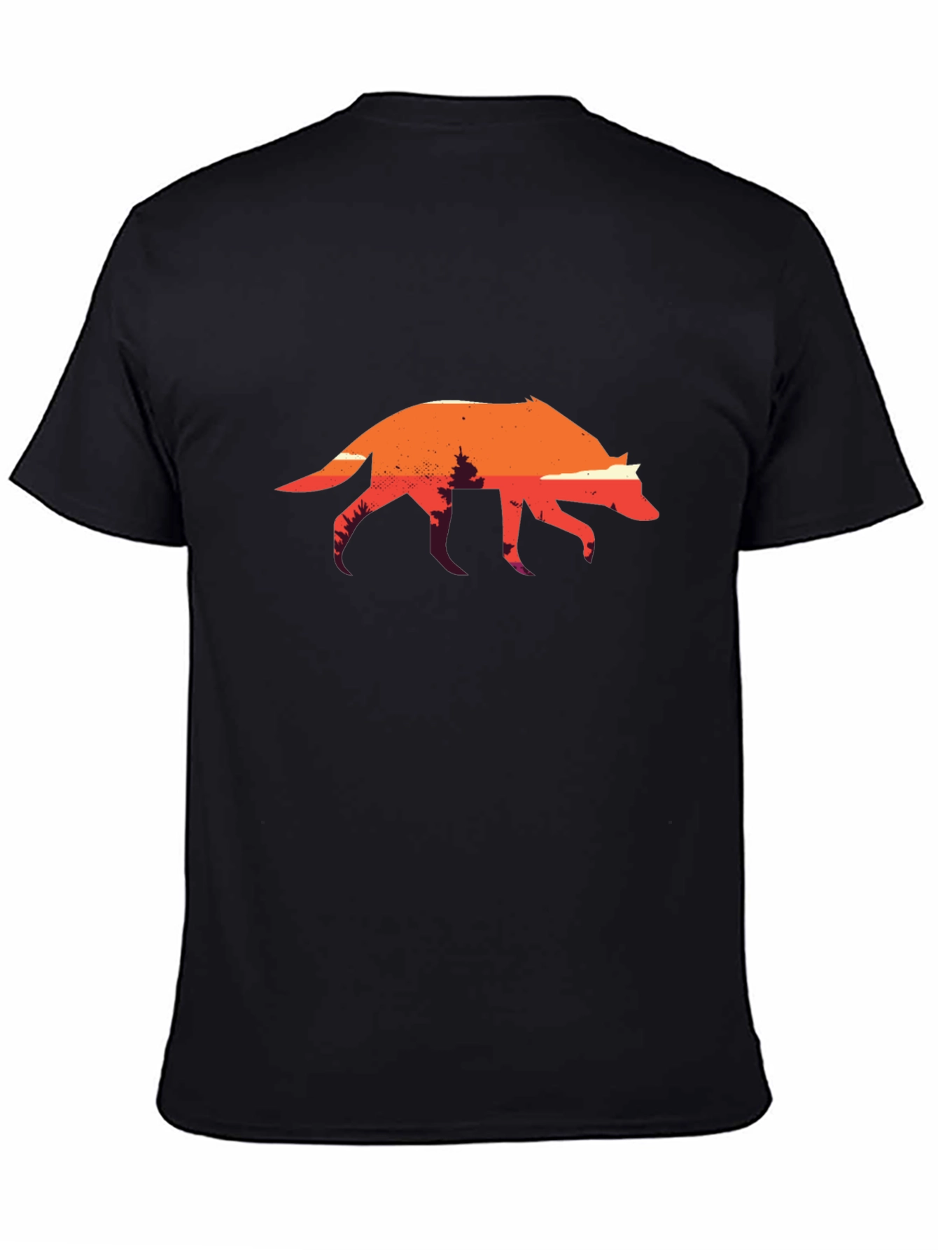Sunset Wolf Graphic Tee - Black Cotton T-Shirt