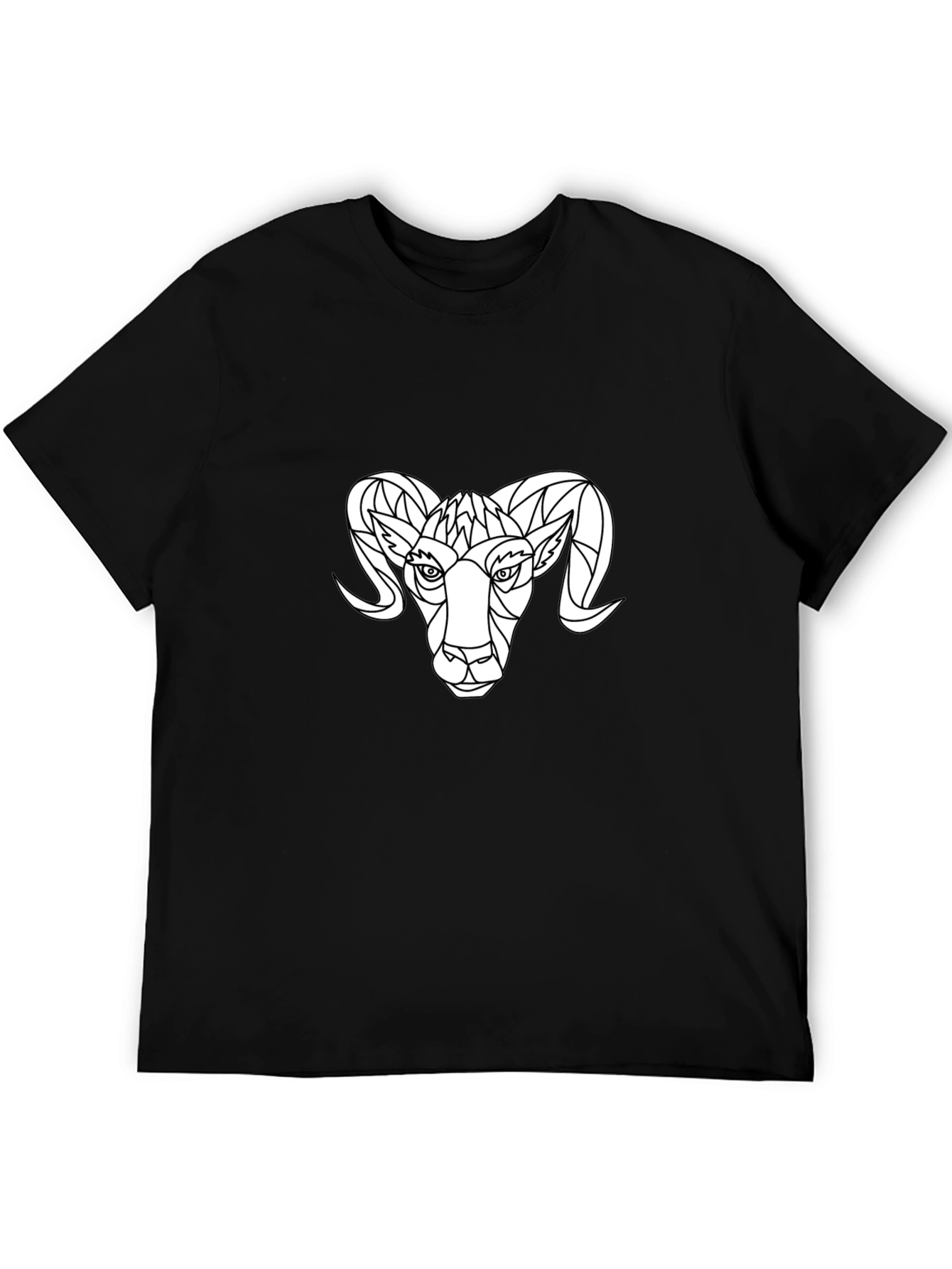 Geometric Ram Graphic Tee - Black Cotton