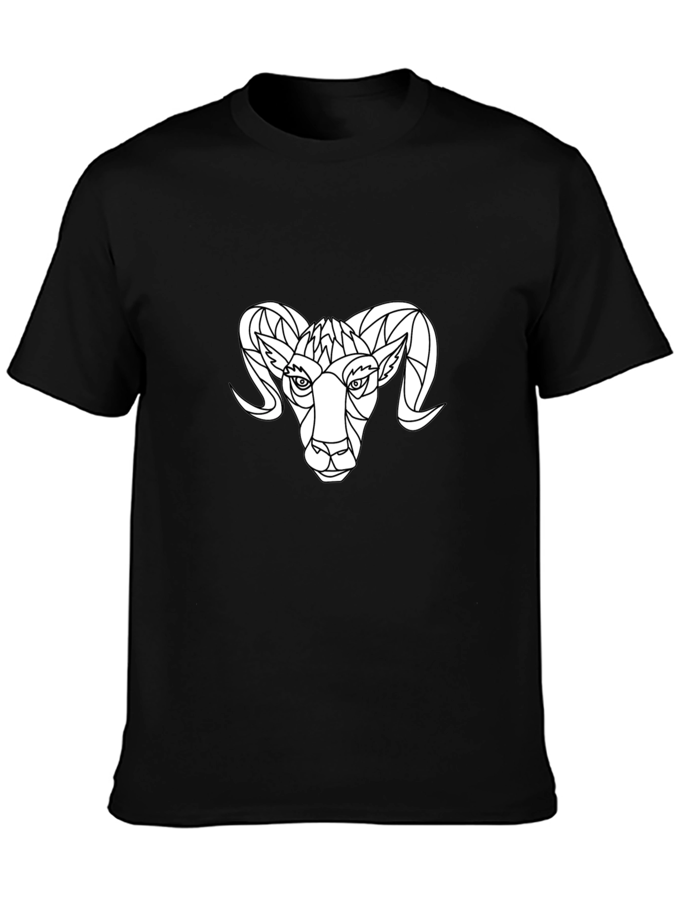 Geometric Ram Graphic Tee - Black Cotton