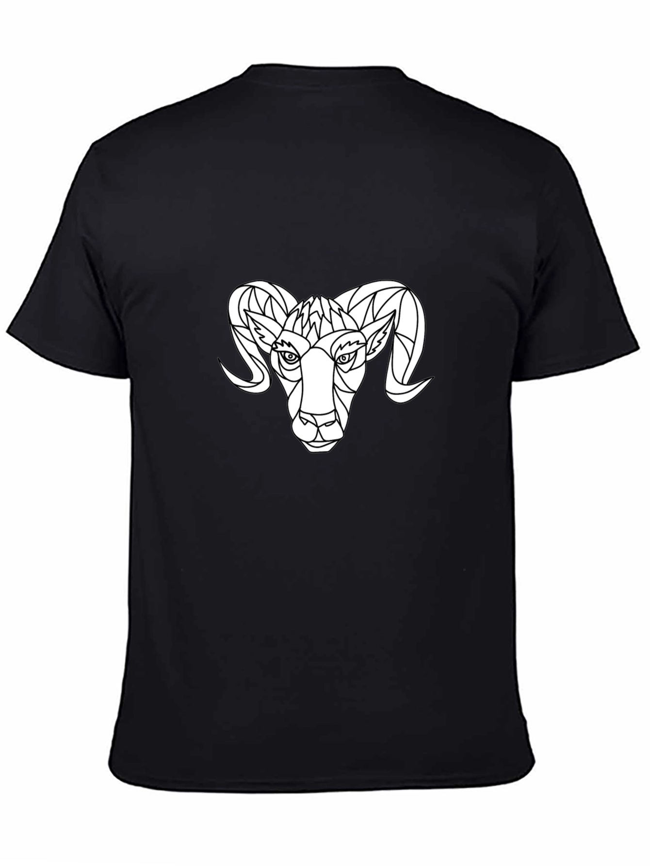 Geometric Ram Graphic Tee - Black Cotton