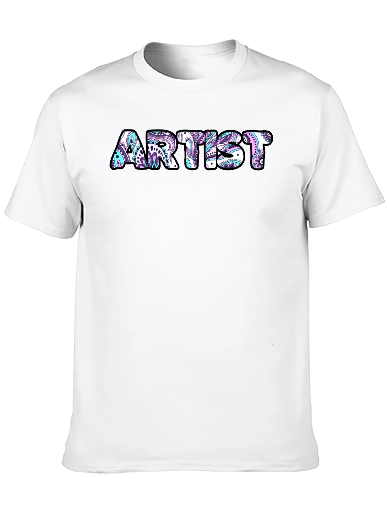 Artist Tee - Floral Design Black Cotton T-Shirt