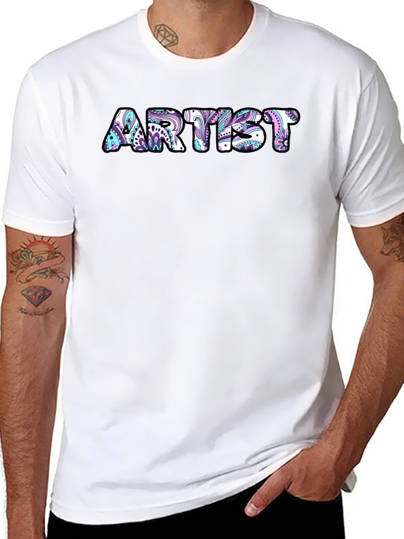 Artist Tee - Floral Design Black Cotton T-Shirt