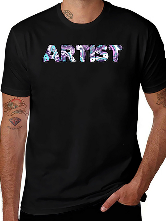 Artist Tee - Floral Design Black Cotton T-Shirt