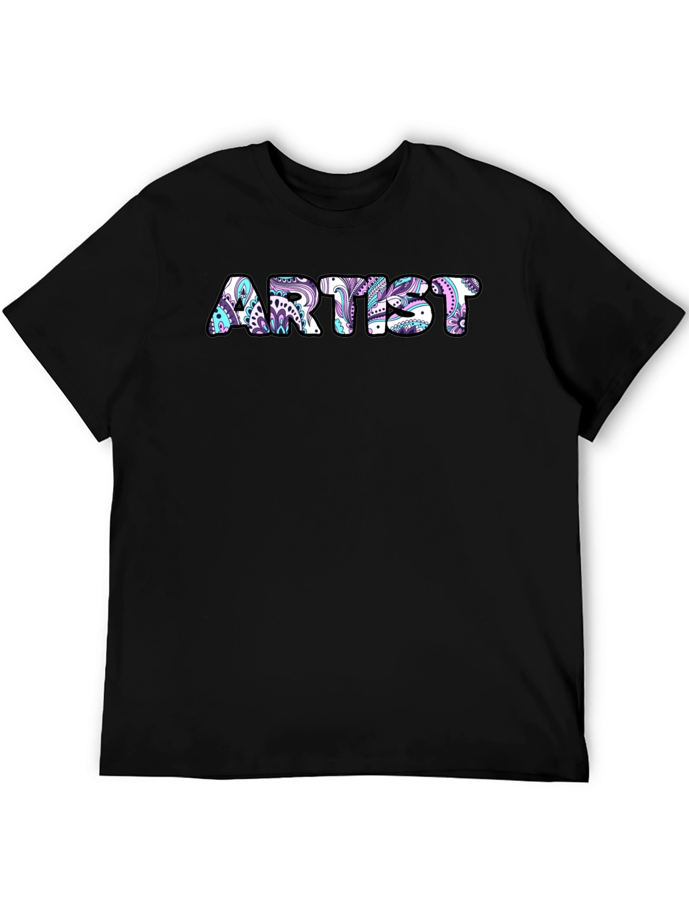 Artist Tee - Floral Design Black Cotton T-Shirt