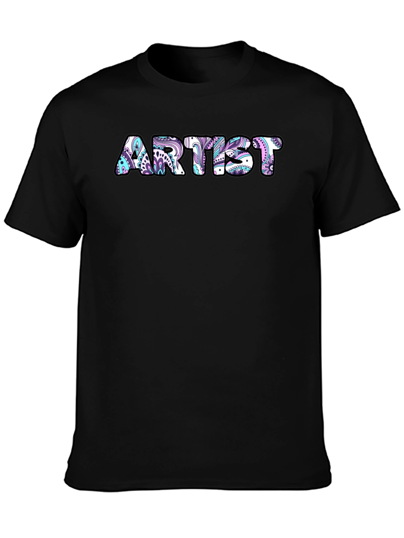 Artist Tee - Floral Design Black Cotton T-Shirt