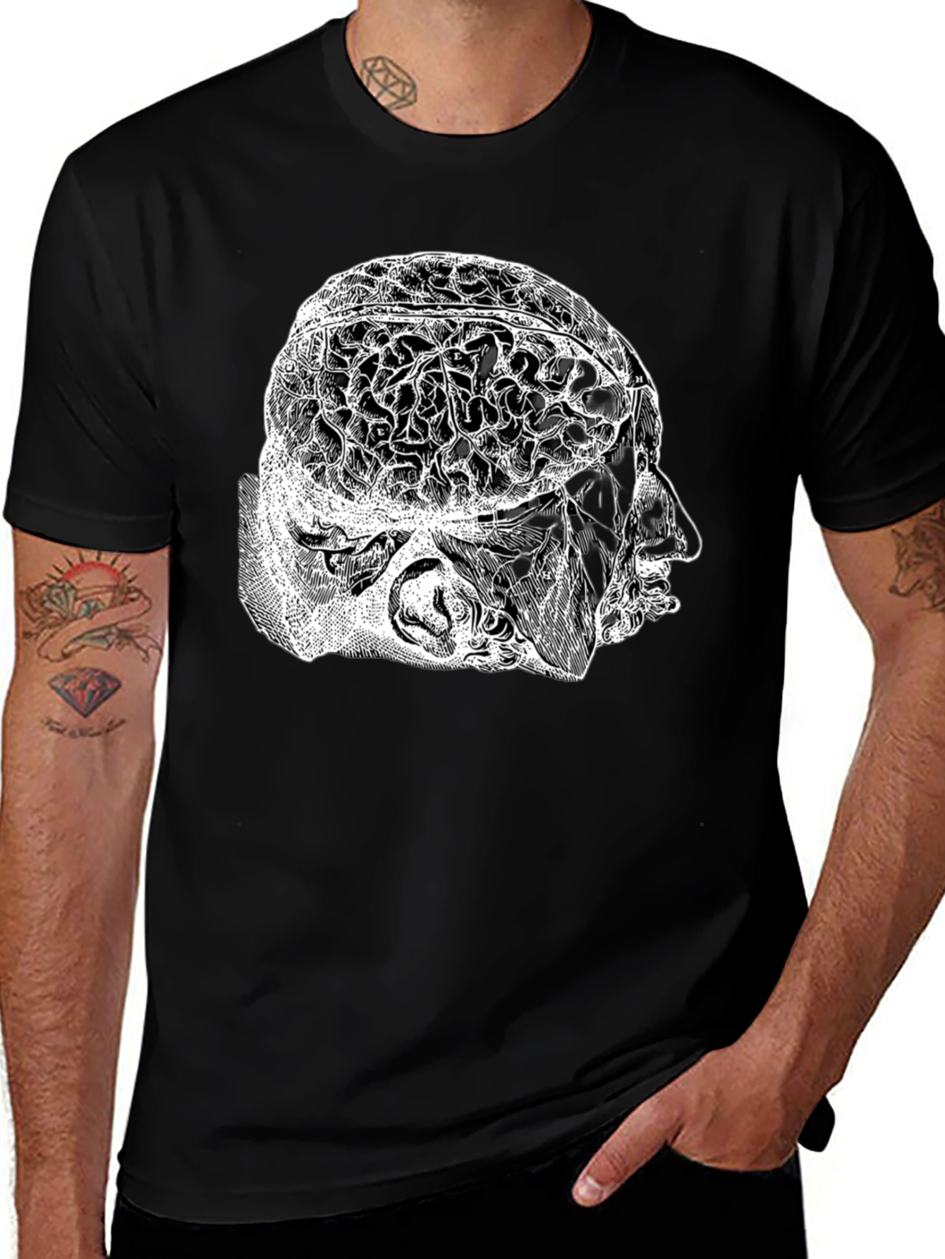 Anatomical Brain Graphic T-Shirt - Black