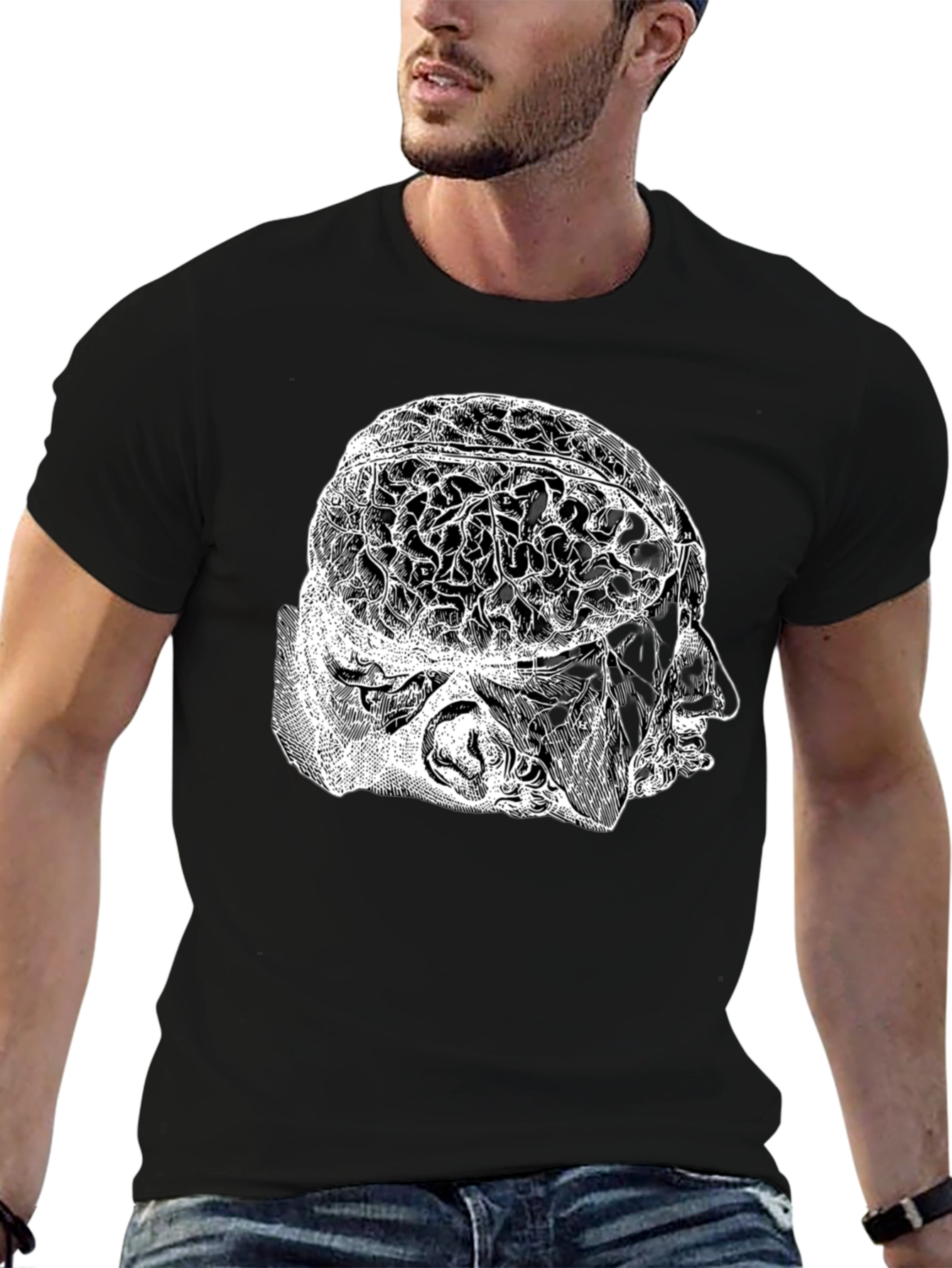 Anatomical Brain Graphic T-Shirt - Black