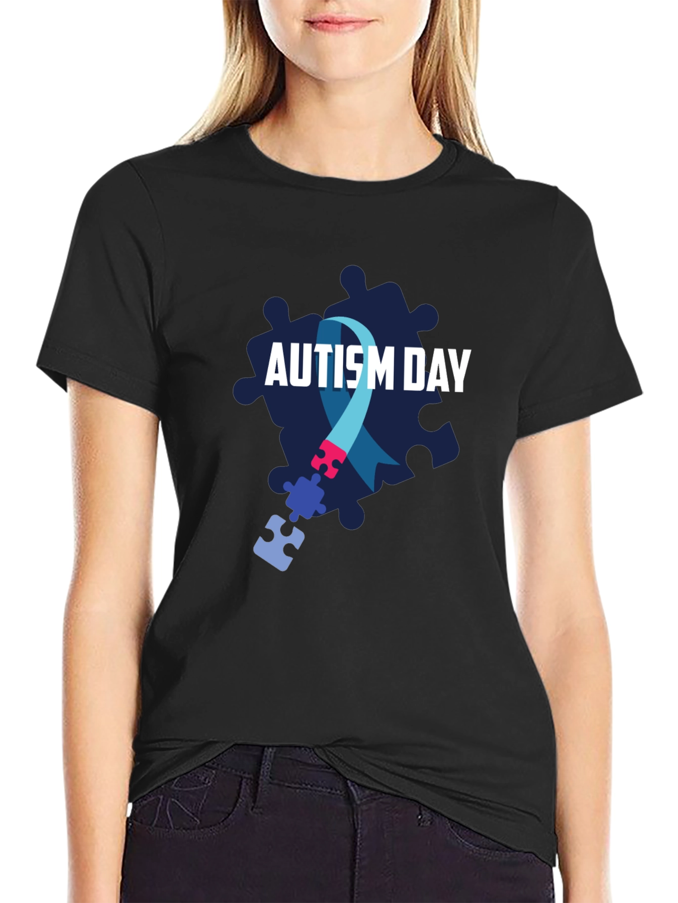 Autism Awareness T-Shirt - Puzzle Ribbon Design