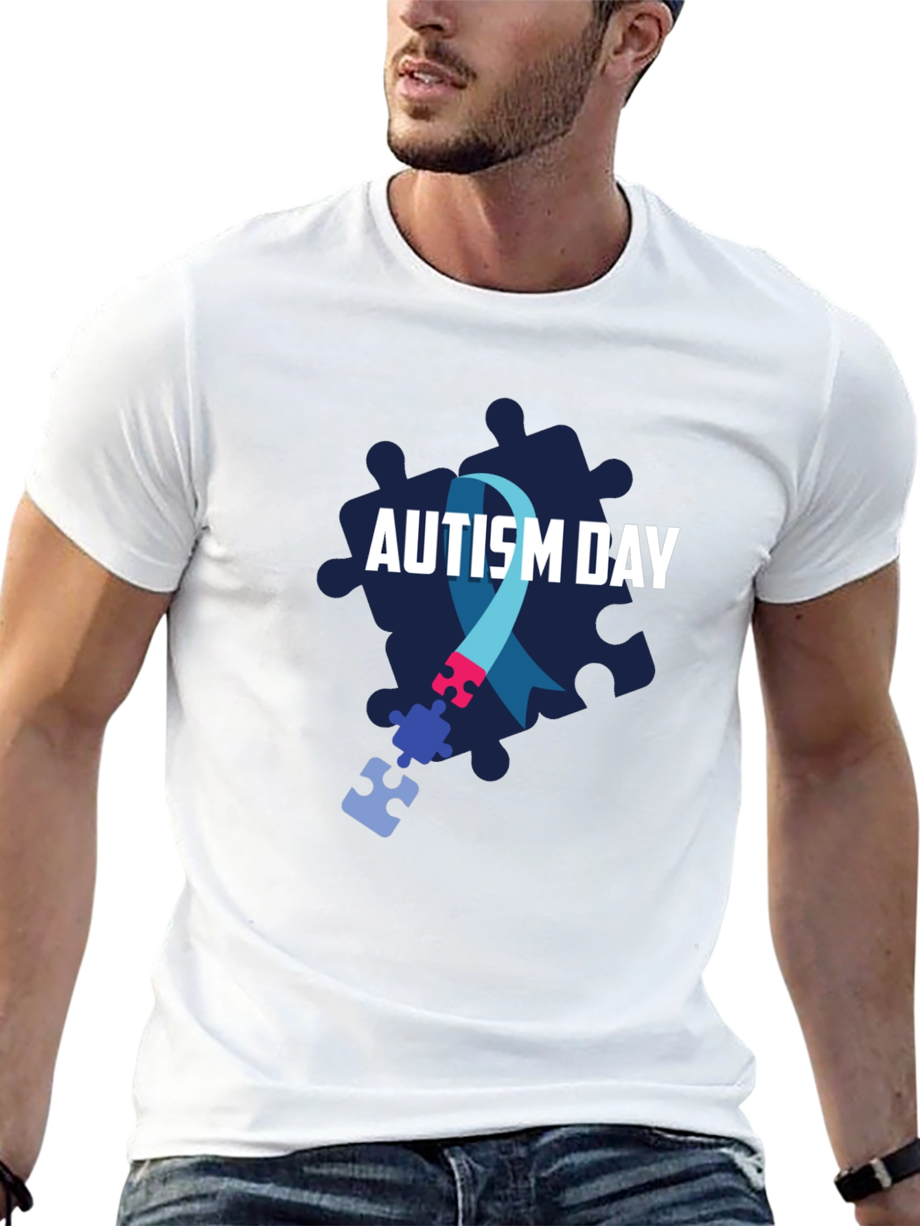 Autism Awareness T-Shirt - Puzzle Ribbon Design