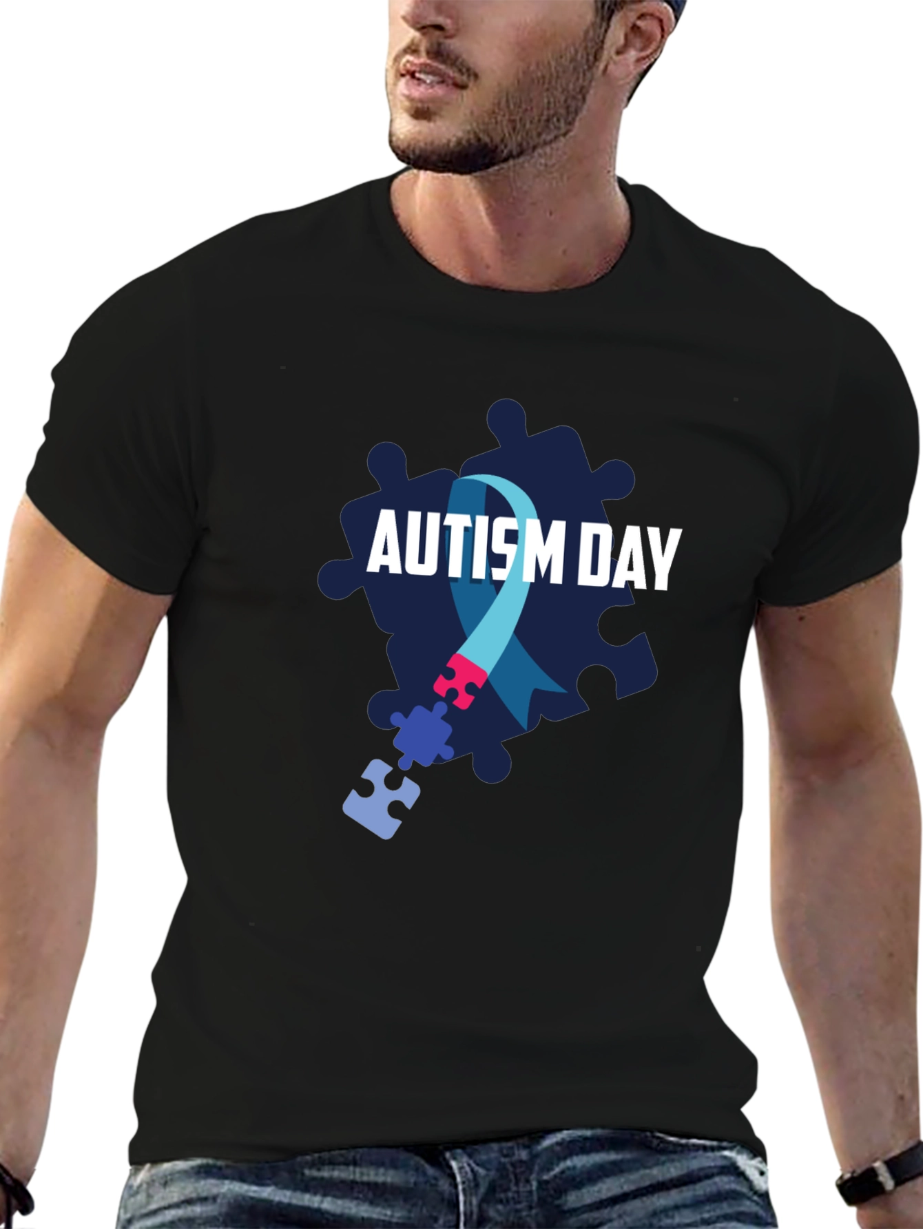 Autism Awareness T-Shirt - Puzzle Ribbon Design