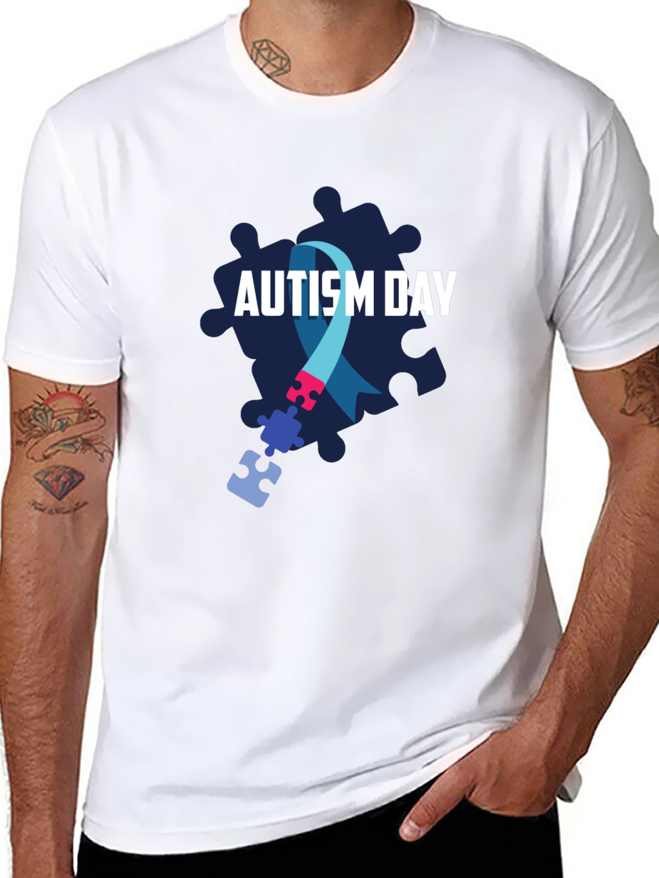 Autism Awareness T-Shirt - Puzzle Ribbon Design