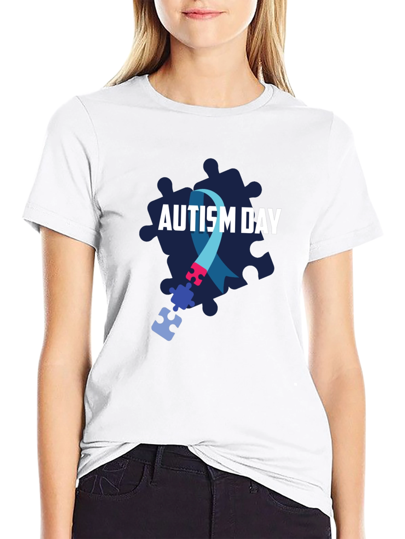Autism Awareness T-Shirt - Puzzle Ribbon Design