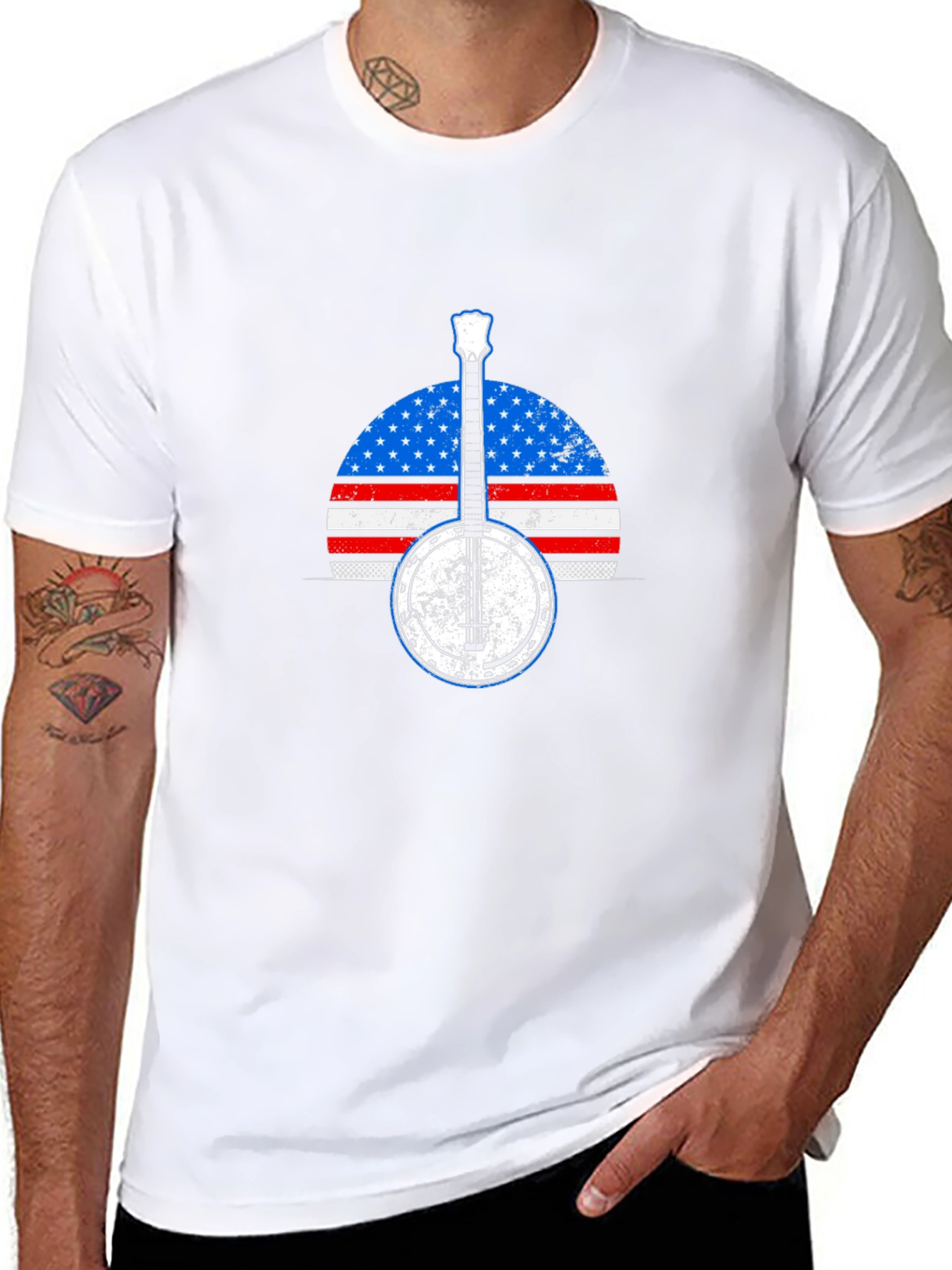 Banjo American Flag T-Shirt - Music Patriotic Tee