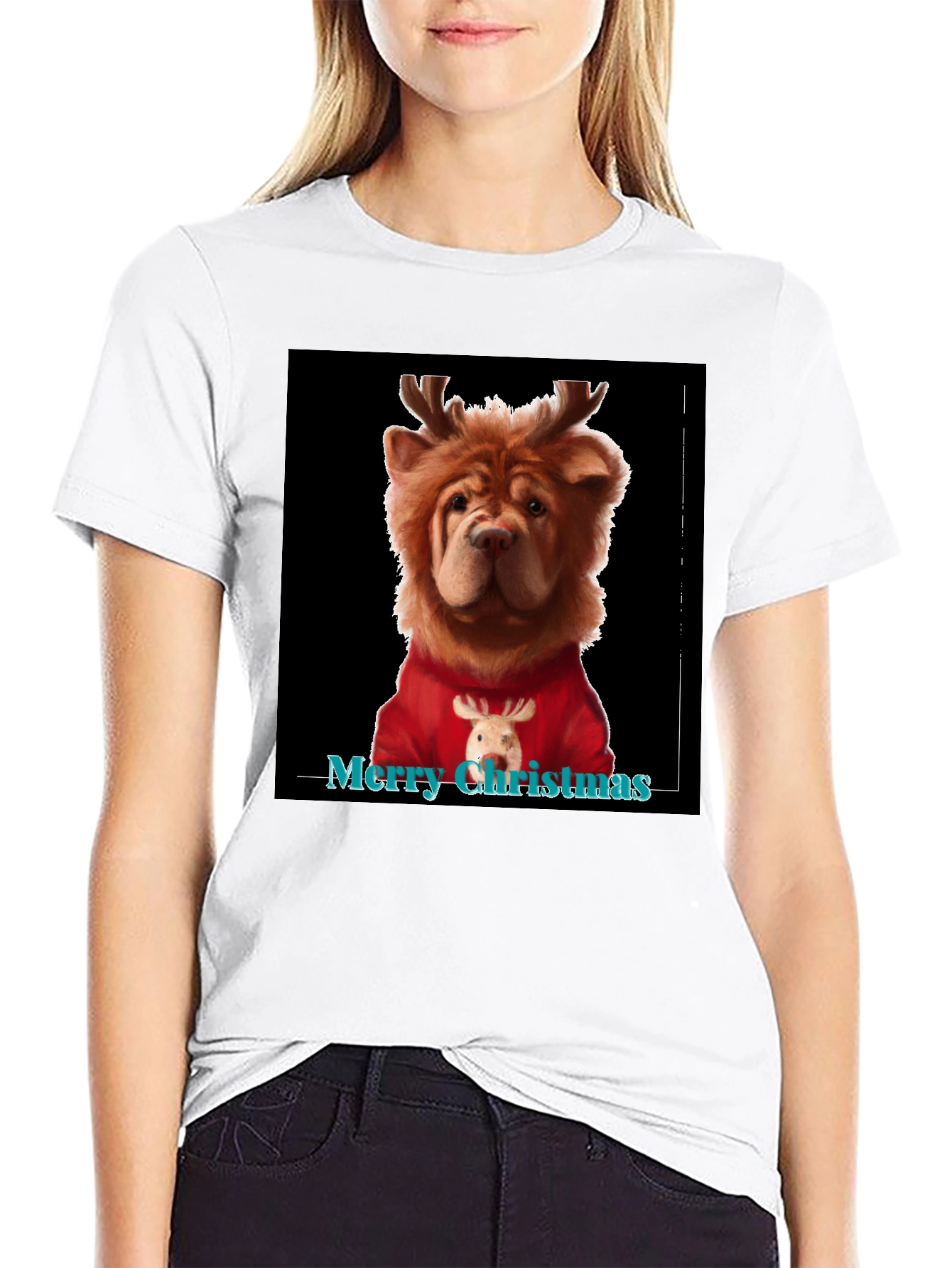 Merry Christmas Dog Reindeer Graphic Tee