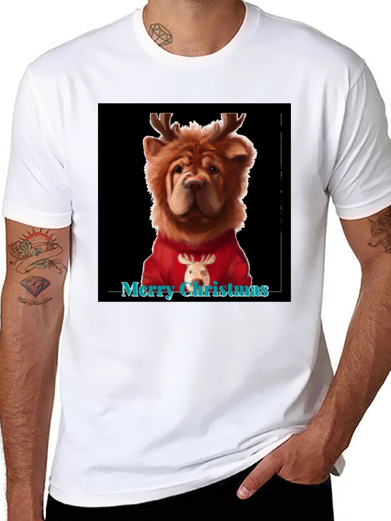 Merry Christmas Dog Reindeer Graphic Tee
