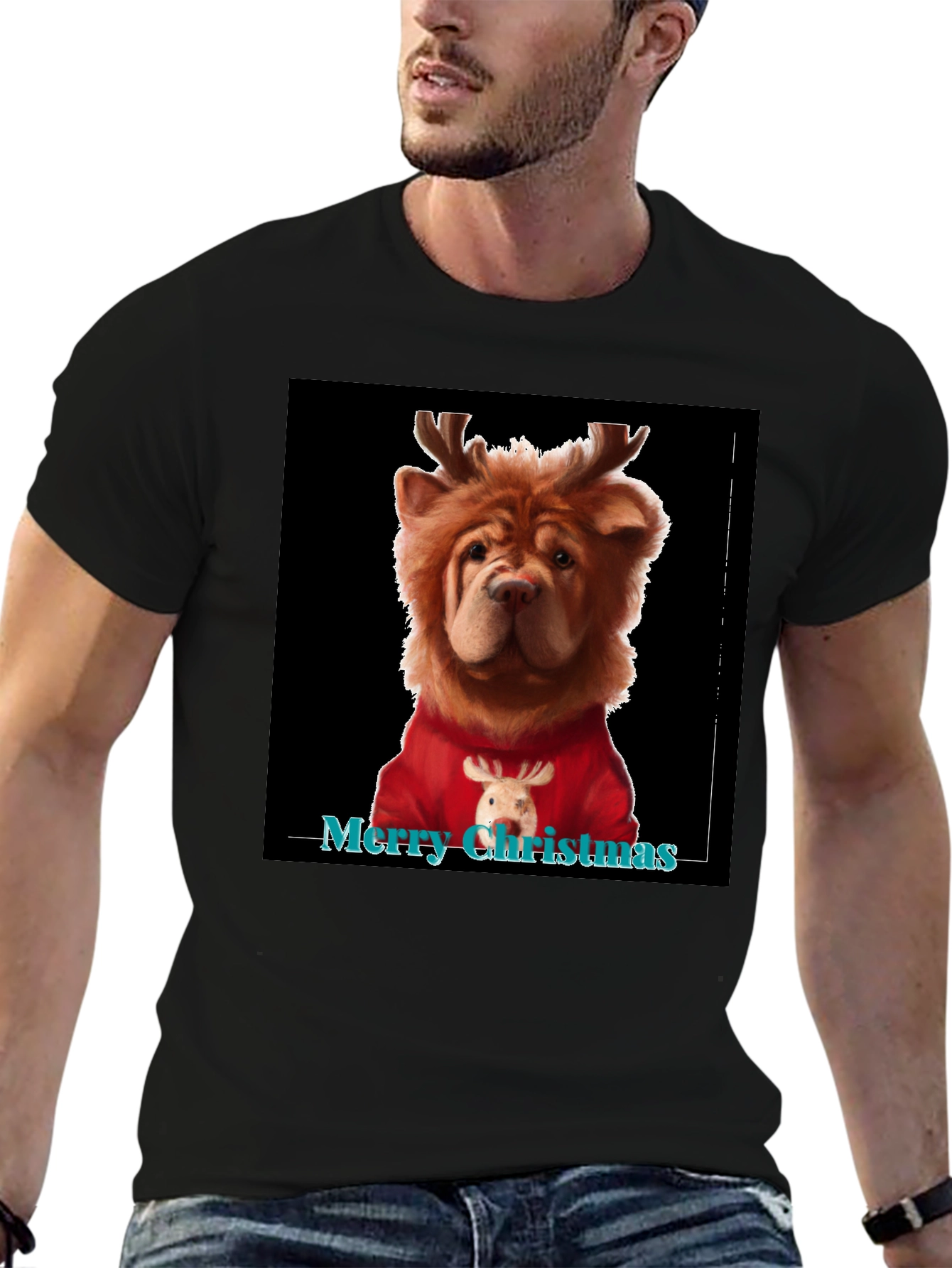 Merry Christmas Dog Reindeer Graphic Tee