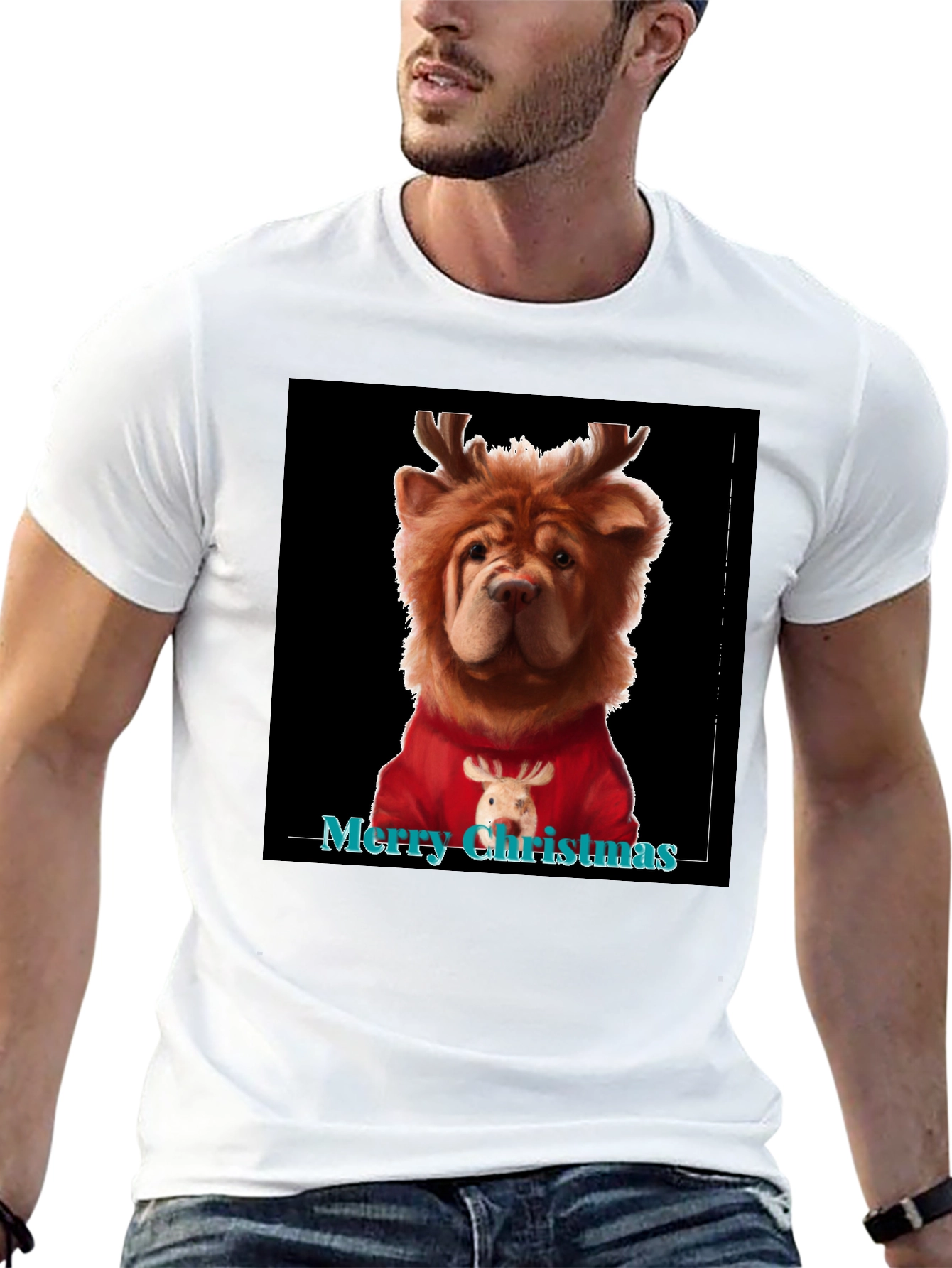 Merry Christmas Dog Reindeer Graphic Tee