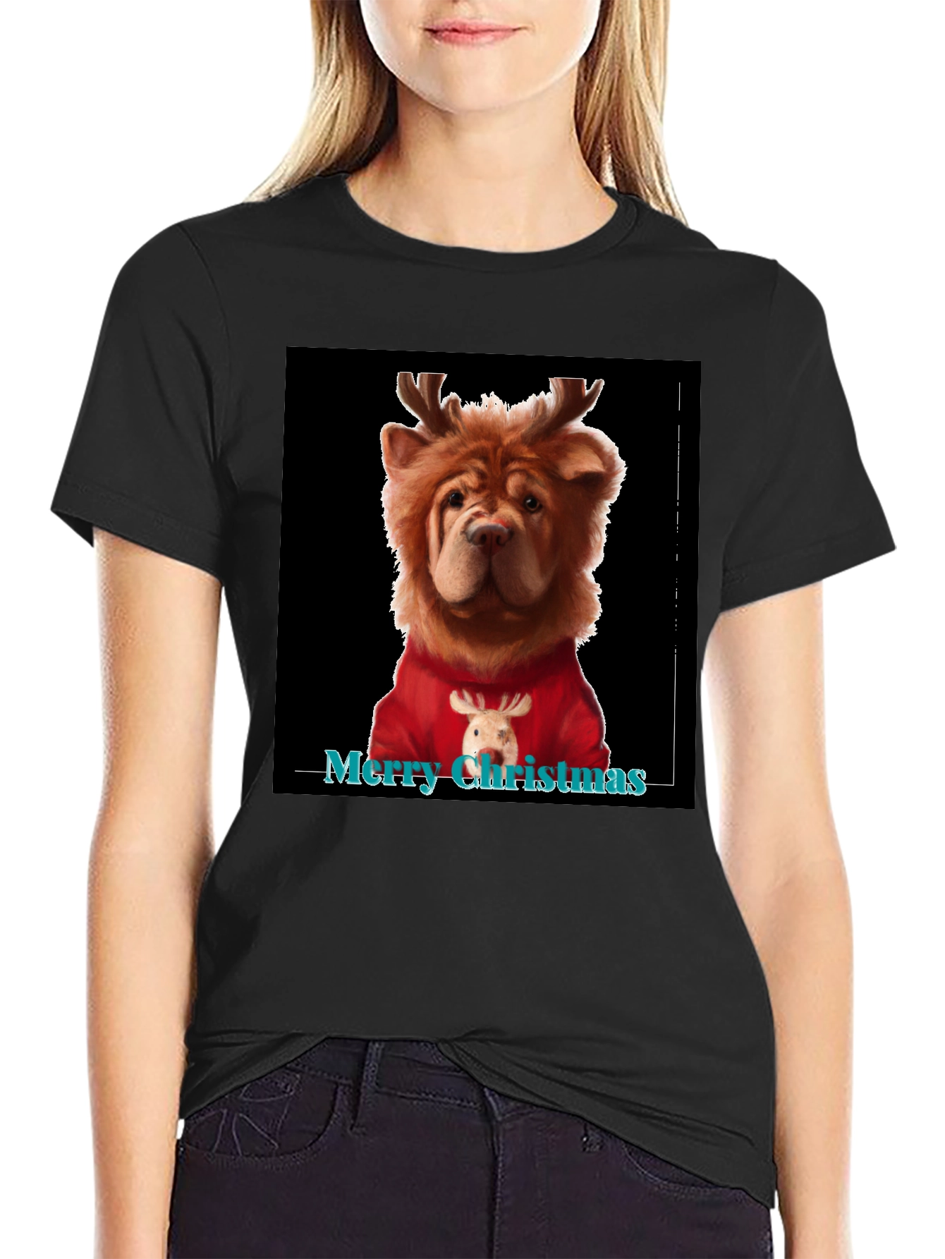 Merry Christmas Dog Reindeer Graphic Tee