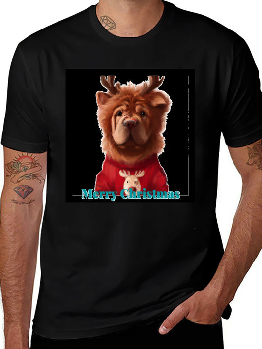 Merry Christmas Dog Reindeer Graphic Tee