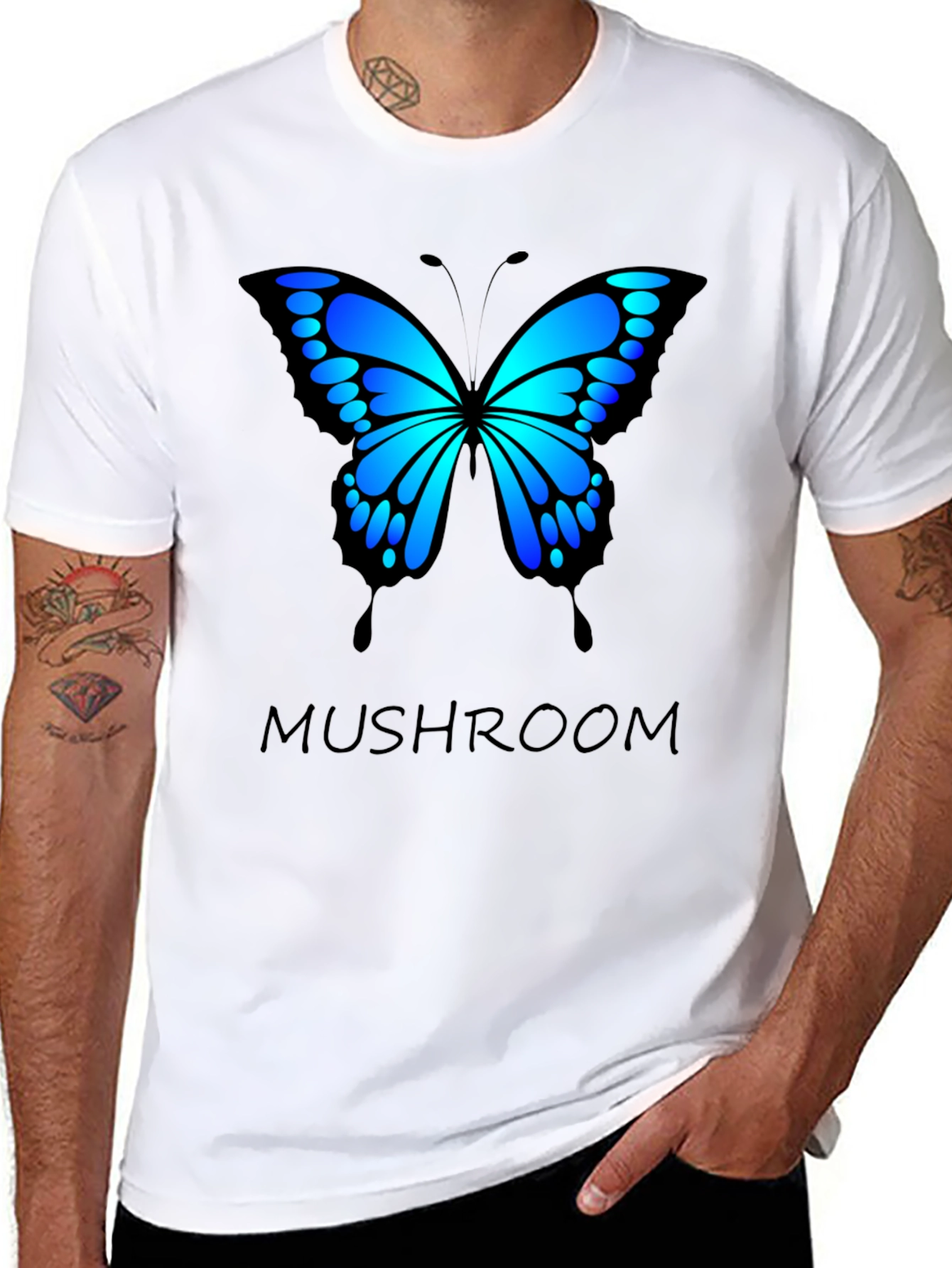 Butterfly Mushroom T-Shirt - Black Cotton Blend