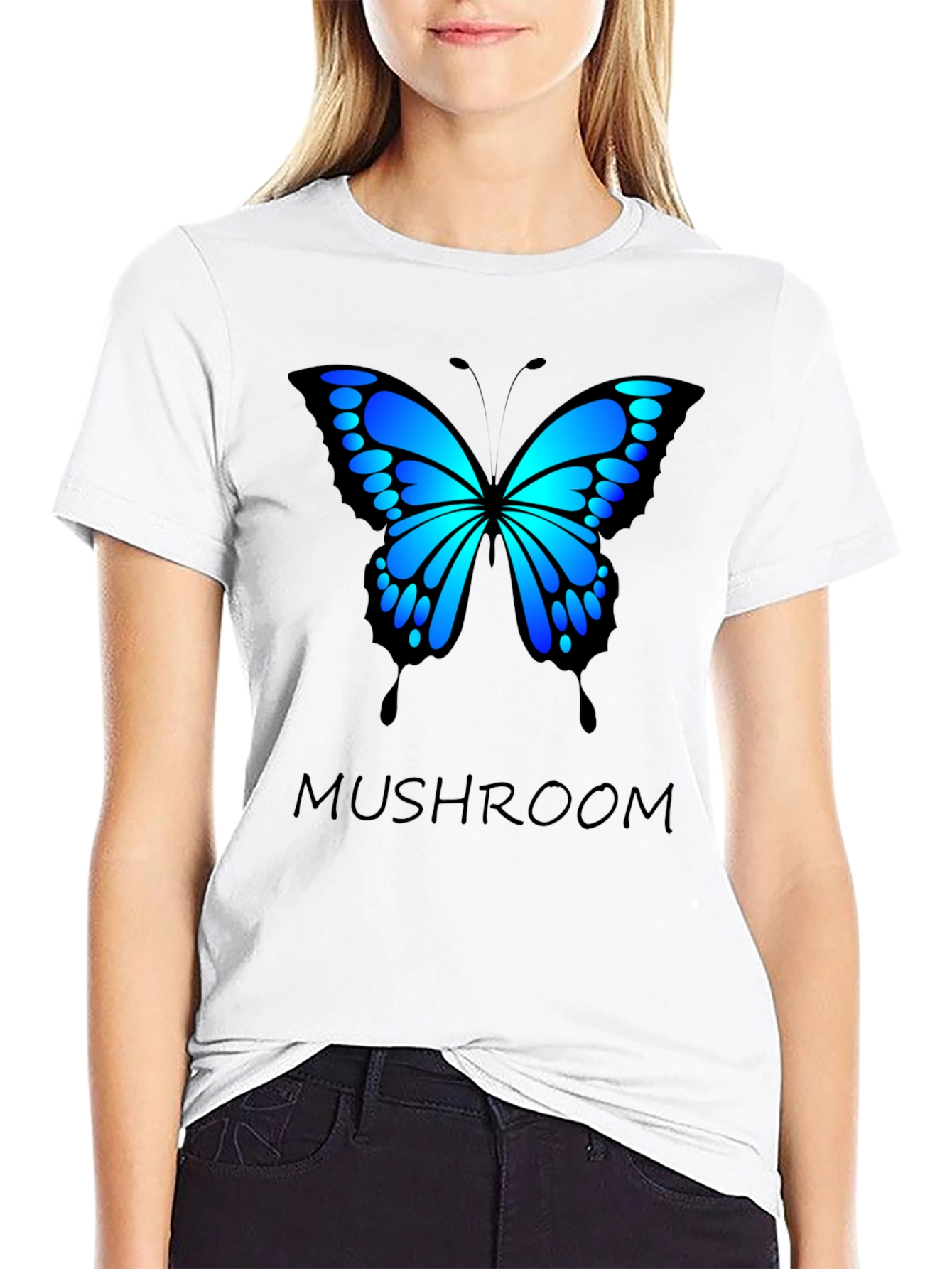 Butterfly Mushroom T-Shirt - Black Cotton Blend