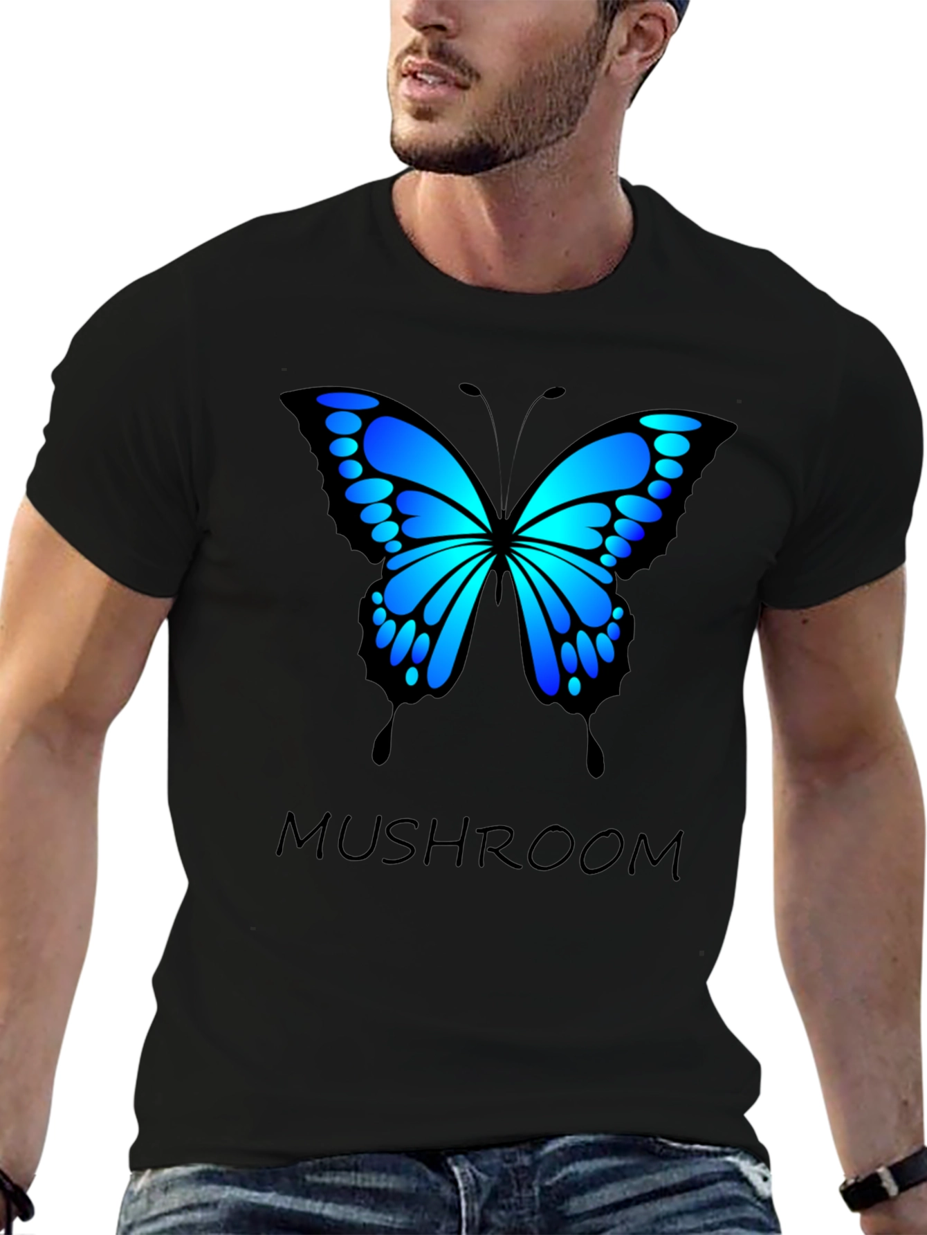 Butterfly Mushroom T-Shirt - Black Cotton Blend