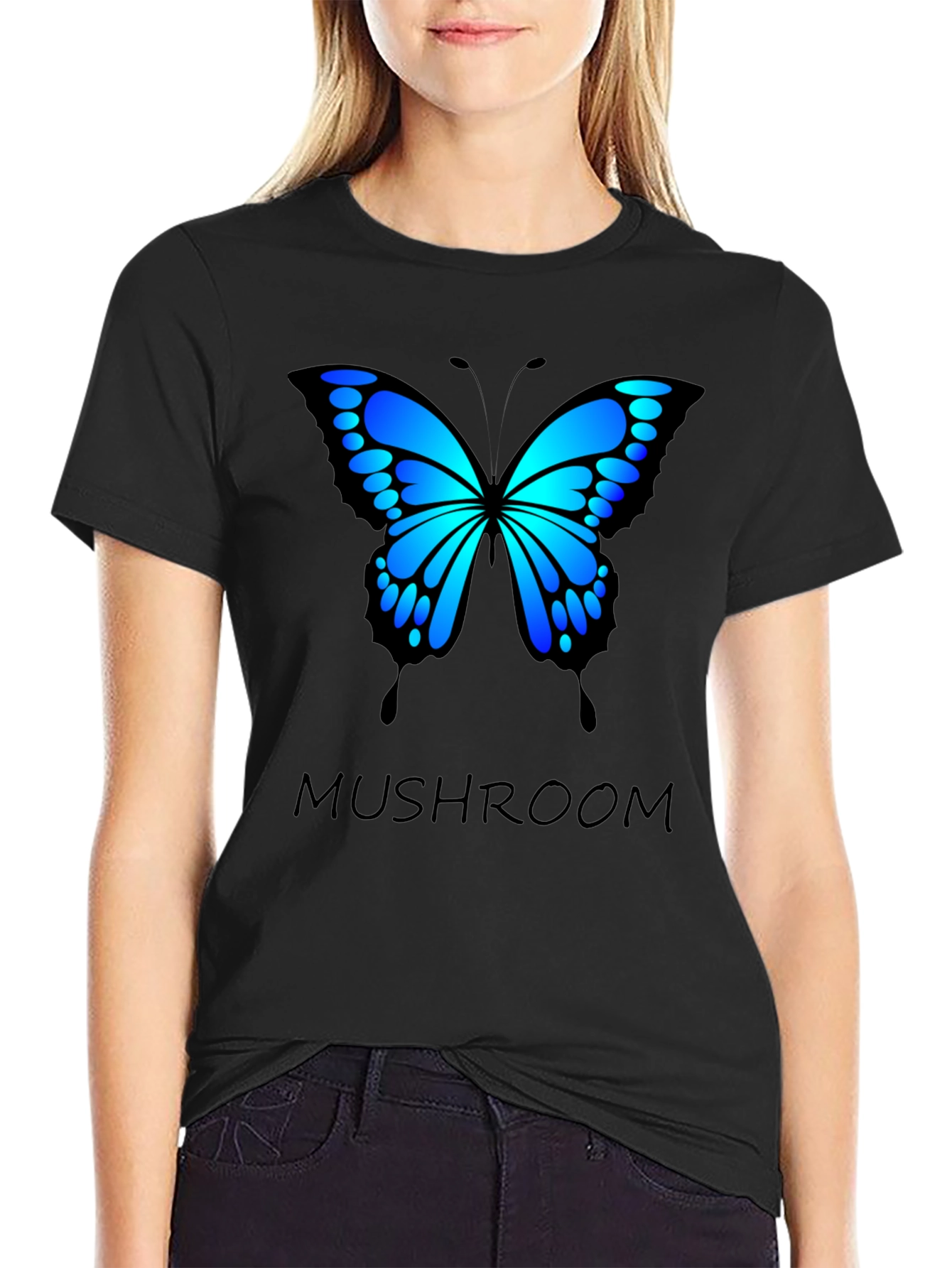 Butterfly Mushroom T-Shirt - Black Cotton Blend