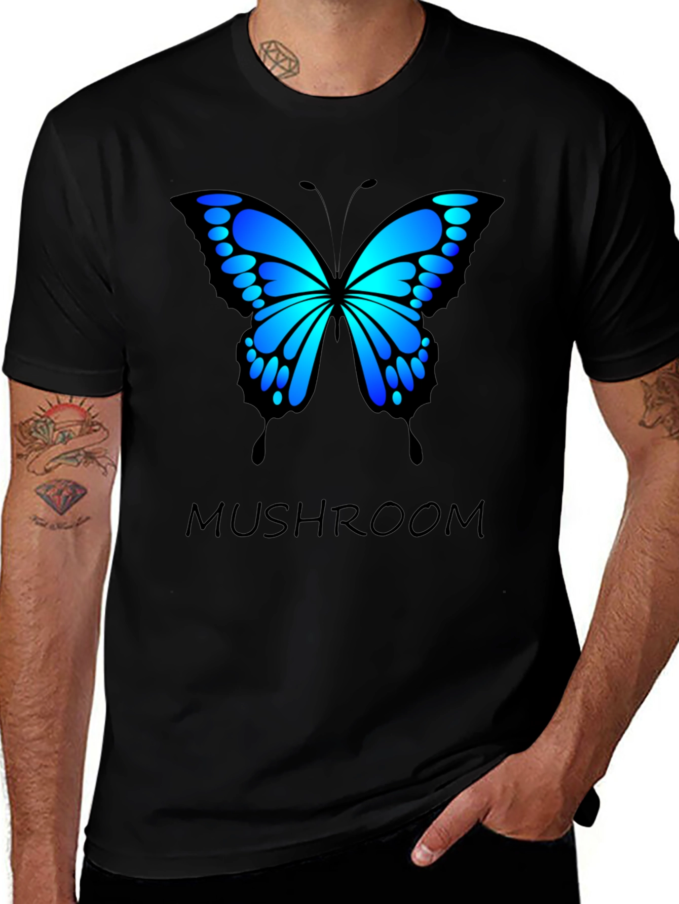 Butterfly Mushroom T-Shirt - Black Cotton Blend