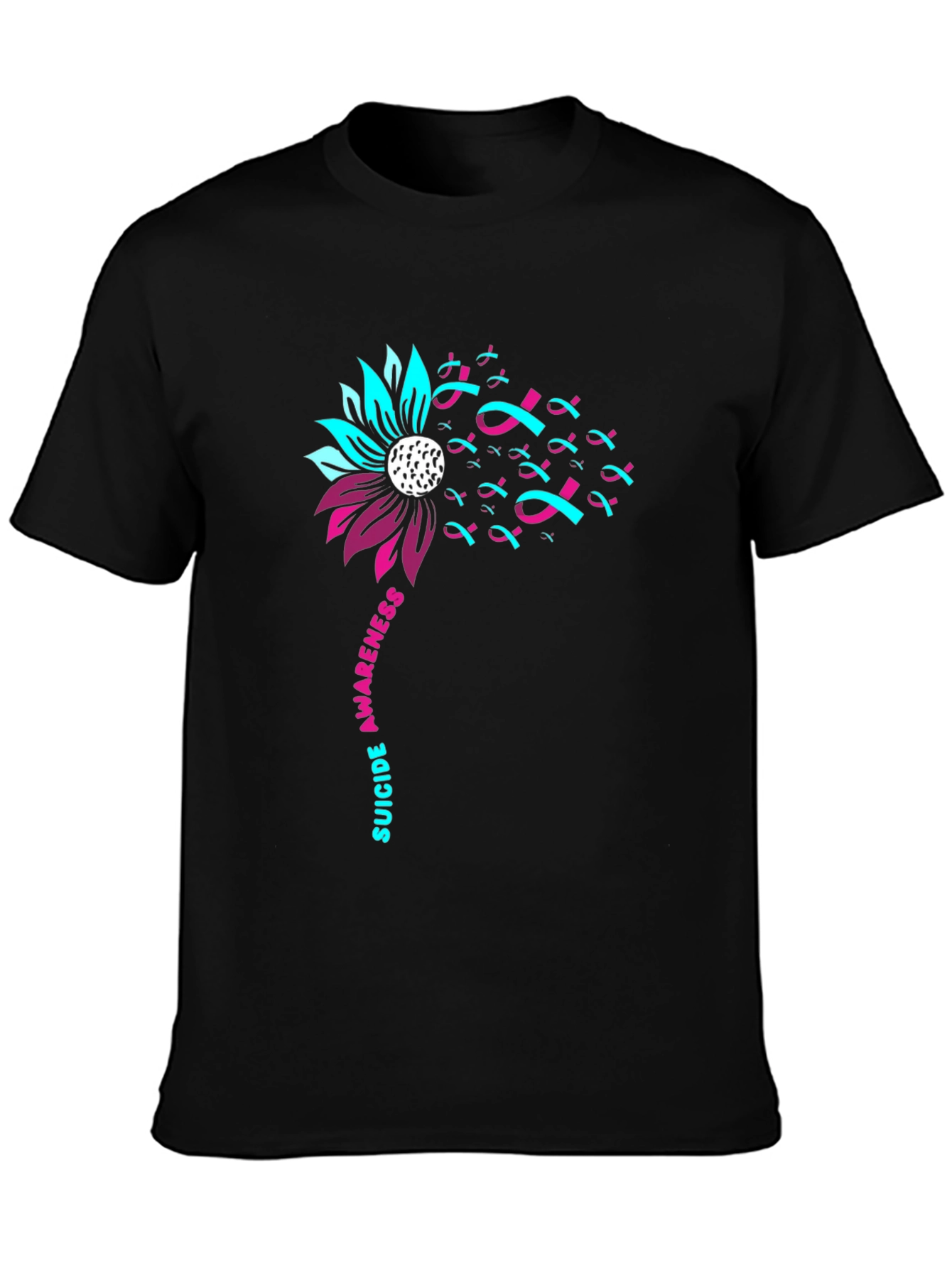 Suicide Awareness Ribbon Flower Black T-Shirt