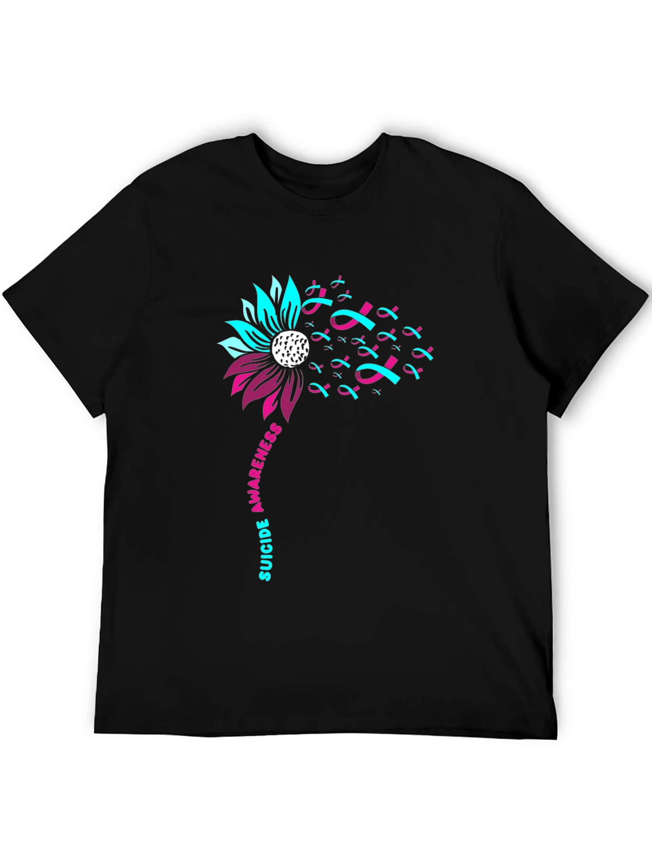 Suicide Awareness Ribbon Flower Black T-Shirt