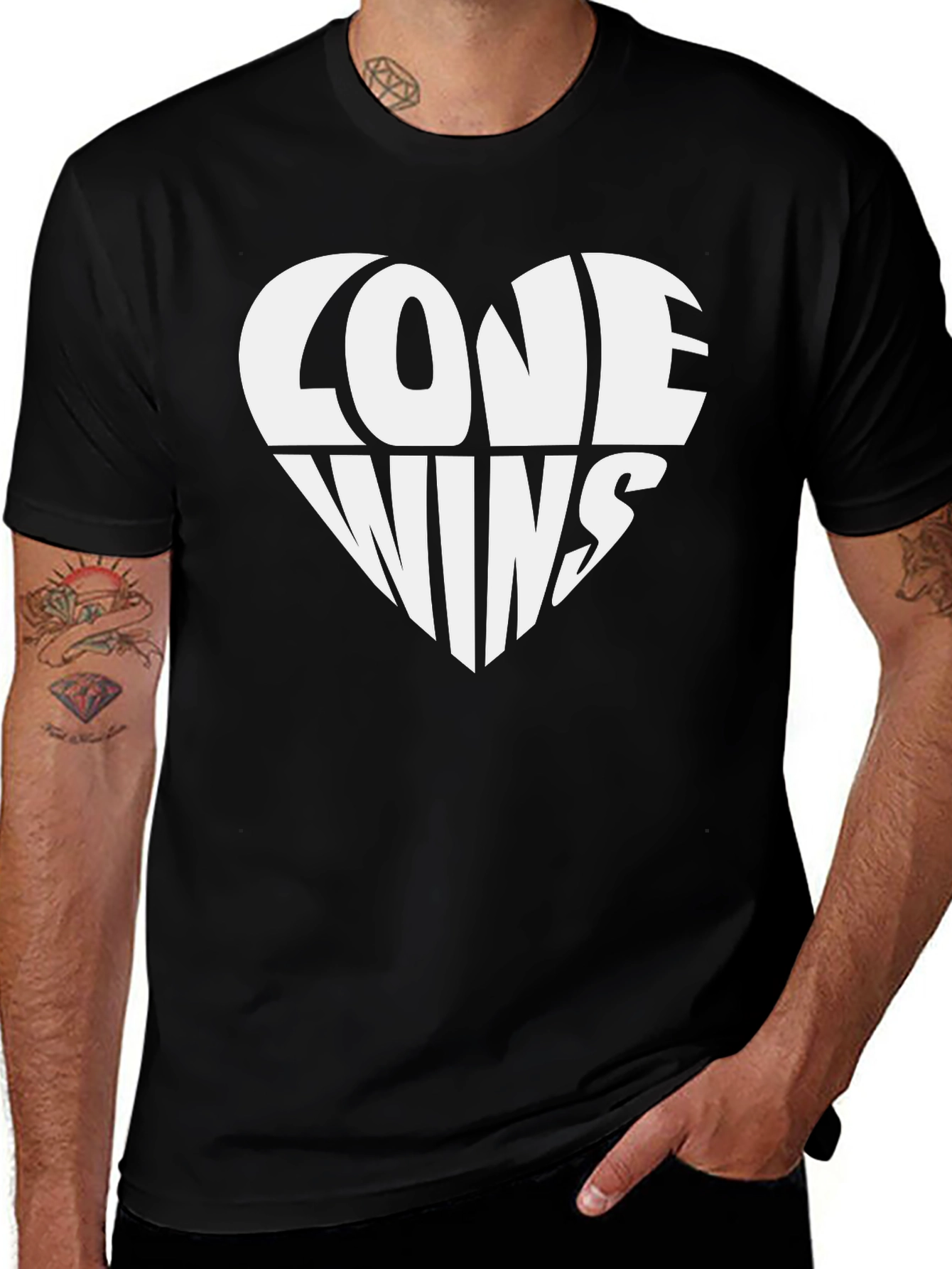 Love Wins Heart Graphic T-Shirt - Black