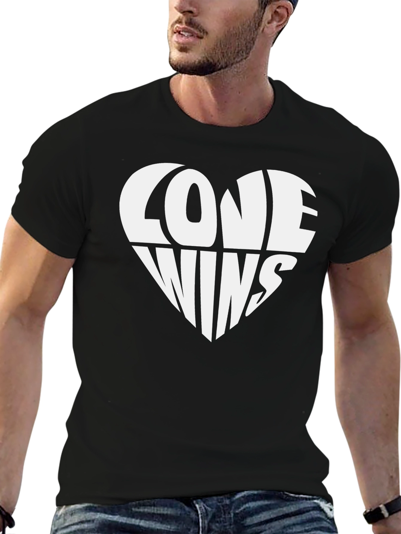 Love Wins Heart Graphic T-Shirt - Black