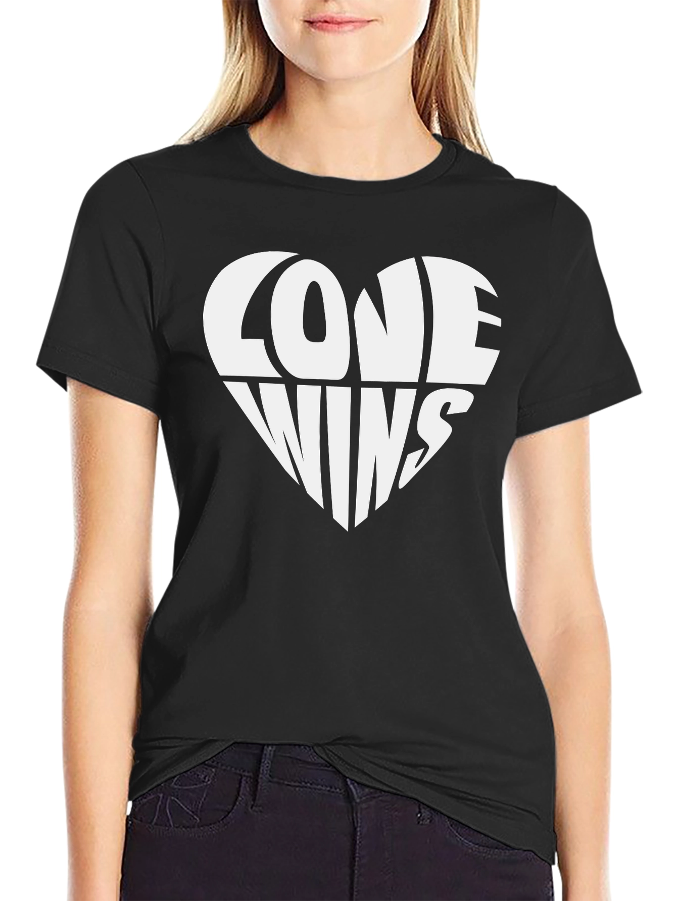 Love Wins Heart Graphic T-Shirt - Black