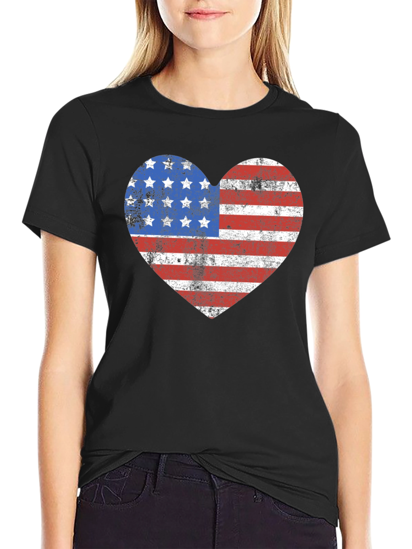 American Flag Heart Graphic T-Shirt