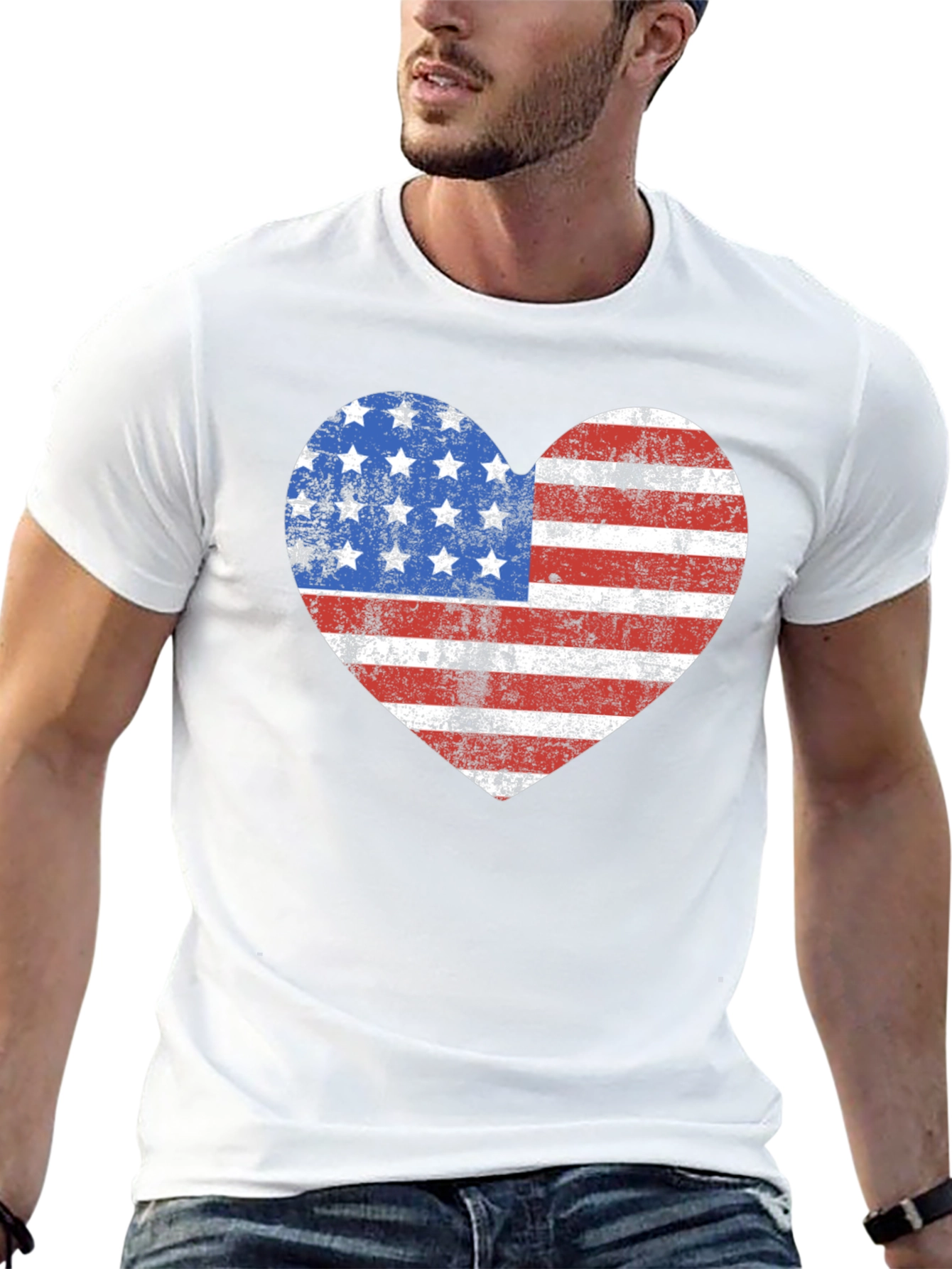 American Flag Heart Graphic T-Shirt