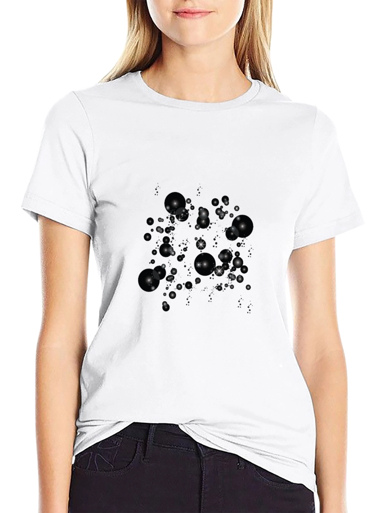 Sparkling Bubble Print Black T-Shirt