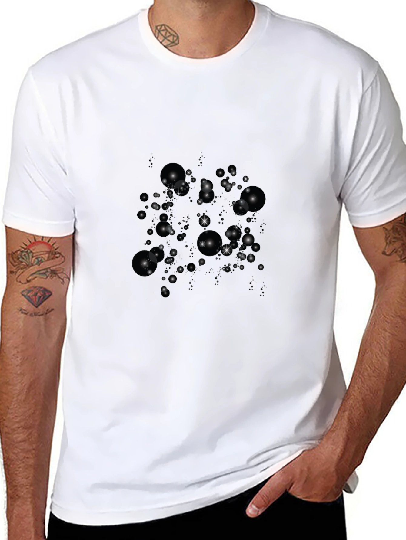 Sparkling Bubble Print Black T-Shirt