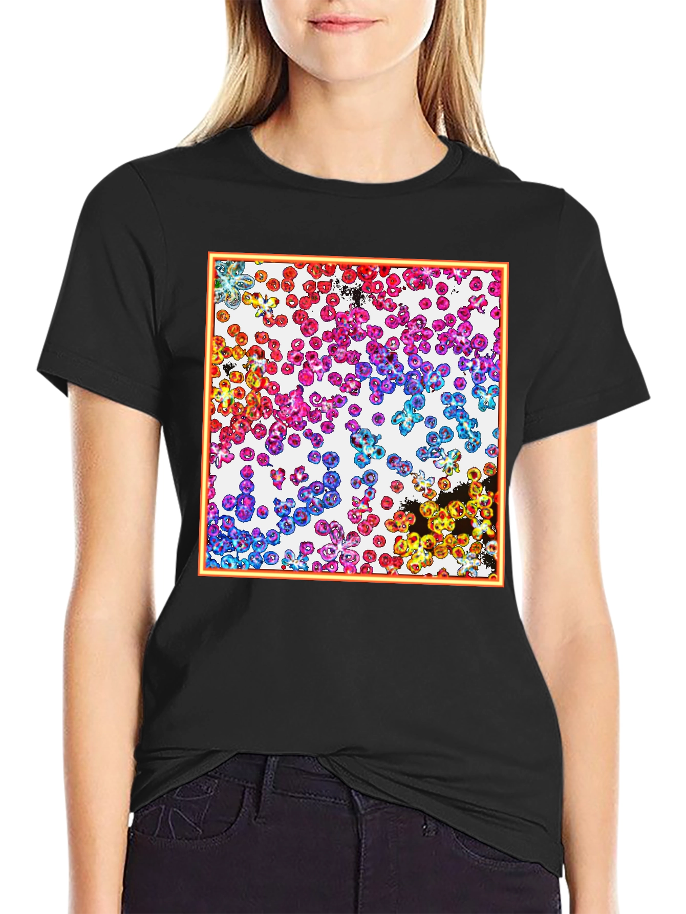 Abstract Cell Pattern Graphic Tee - Black